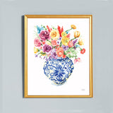 Colorful Watercolor Chinoiserie Ginger Jar and Florals No16 Wall Art Print