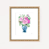 Watercolor Ginger Jar No10 with Pink Flowers Art Print