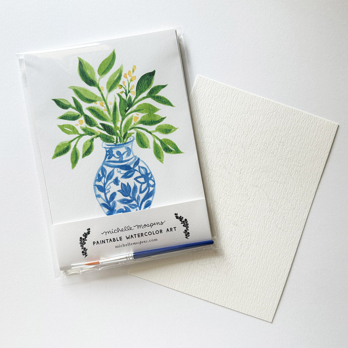 Paintable Watercolor Art Kit, 5x7 DIY Watercolor Ginger Jar with Greenery Painting | Michelle Mospens