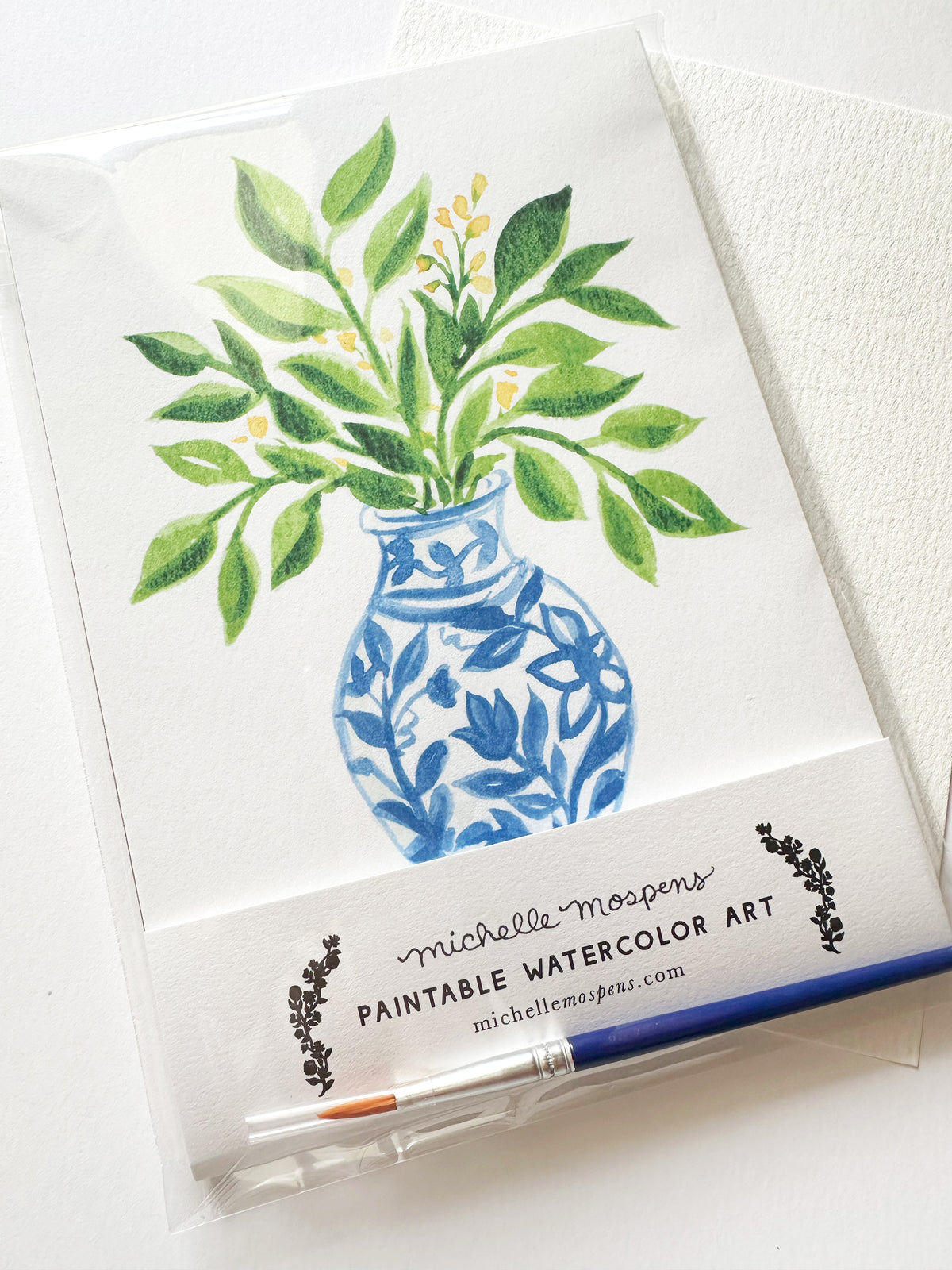 Paintable Watercolor Art Kit, 5x7 DIY Watercolor Ginger Jar with Greenery Painting | Michelle Mospens