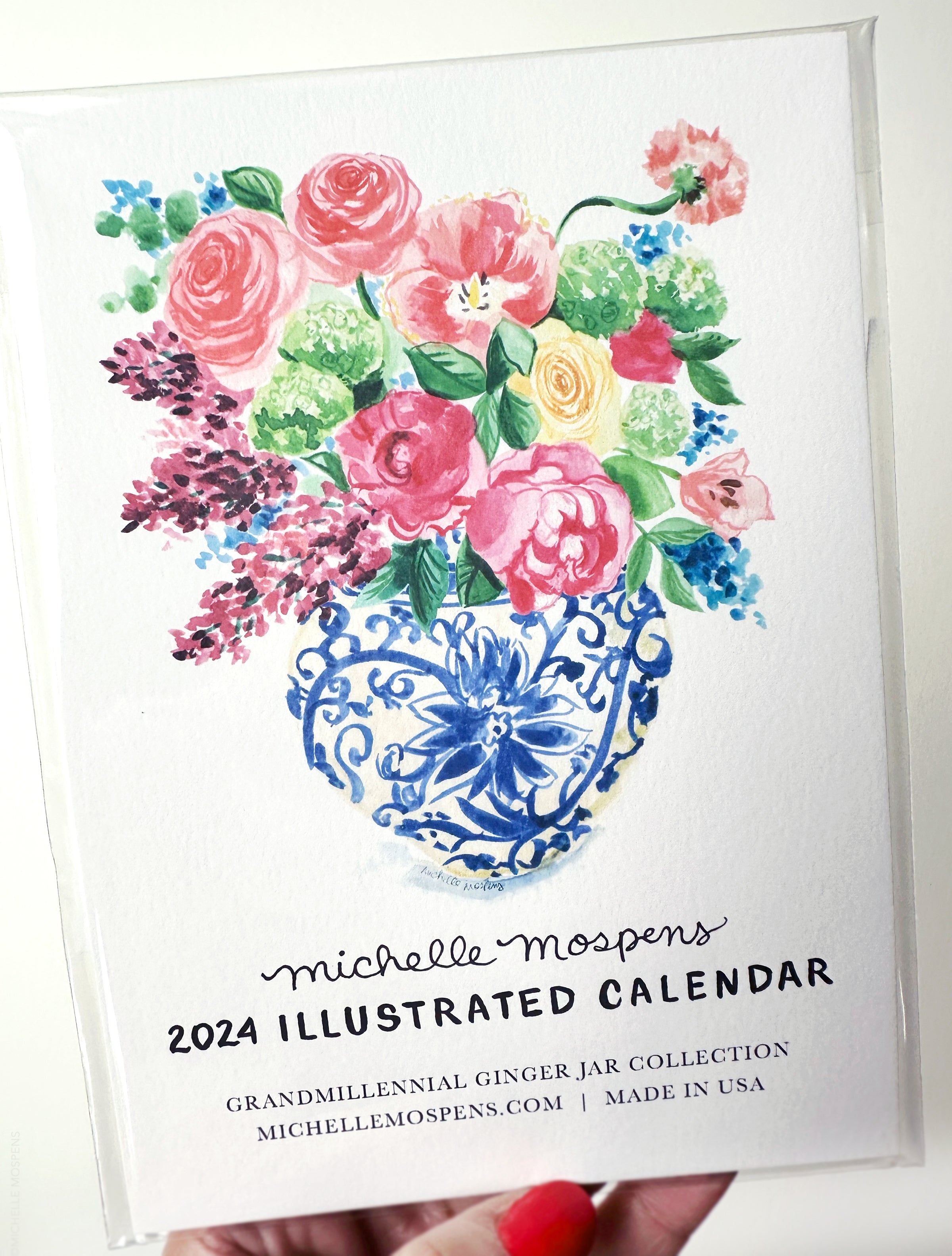 Watercolor Ginger Jars Grandmillennial Mini Monthly Desk Calendar by Michelle Mospens