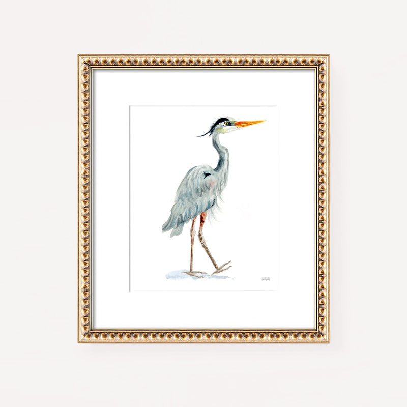 Watercolor Coastal Great Blue Heron No2 Beach Bird Wall Art Print by Michelle Mospens