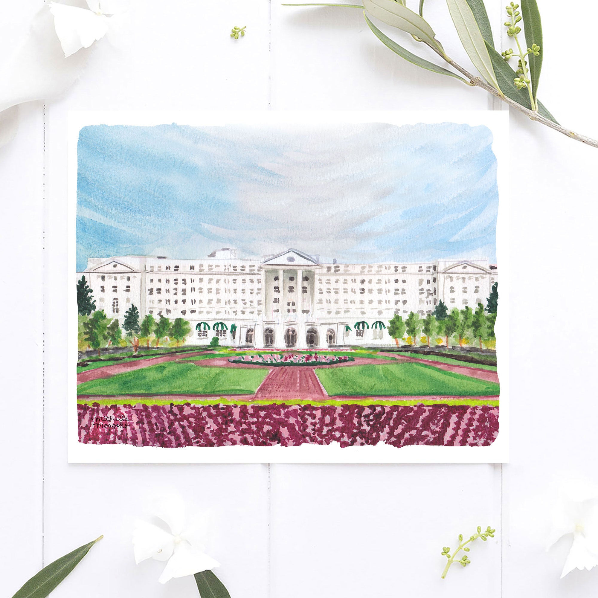 The Greenbrier West Virginia watercolor wall art by Michelle Mospens