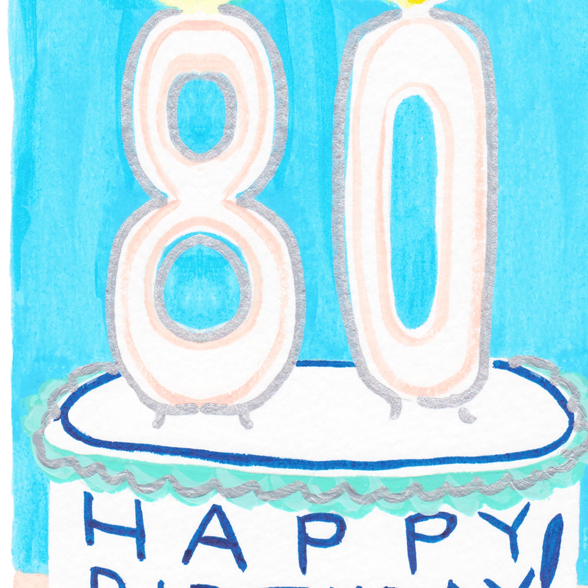 Vintage 80th Happy Birthday Cake and Candles Card