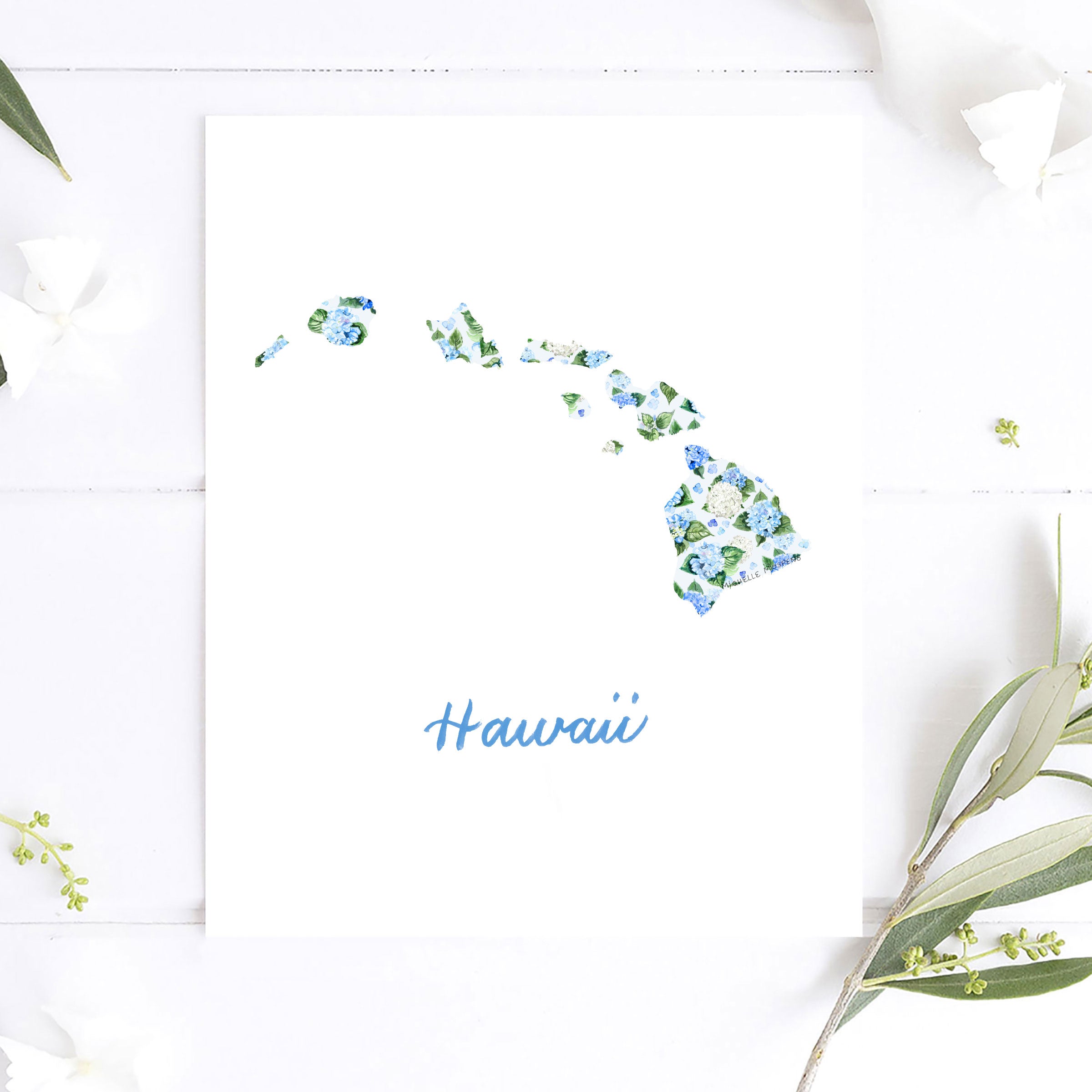 Hawaii State Shape Map Watercolor Wall Art Print by Michelle Mospens
