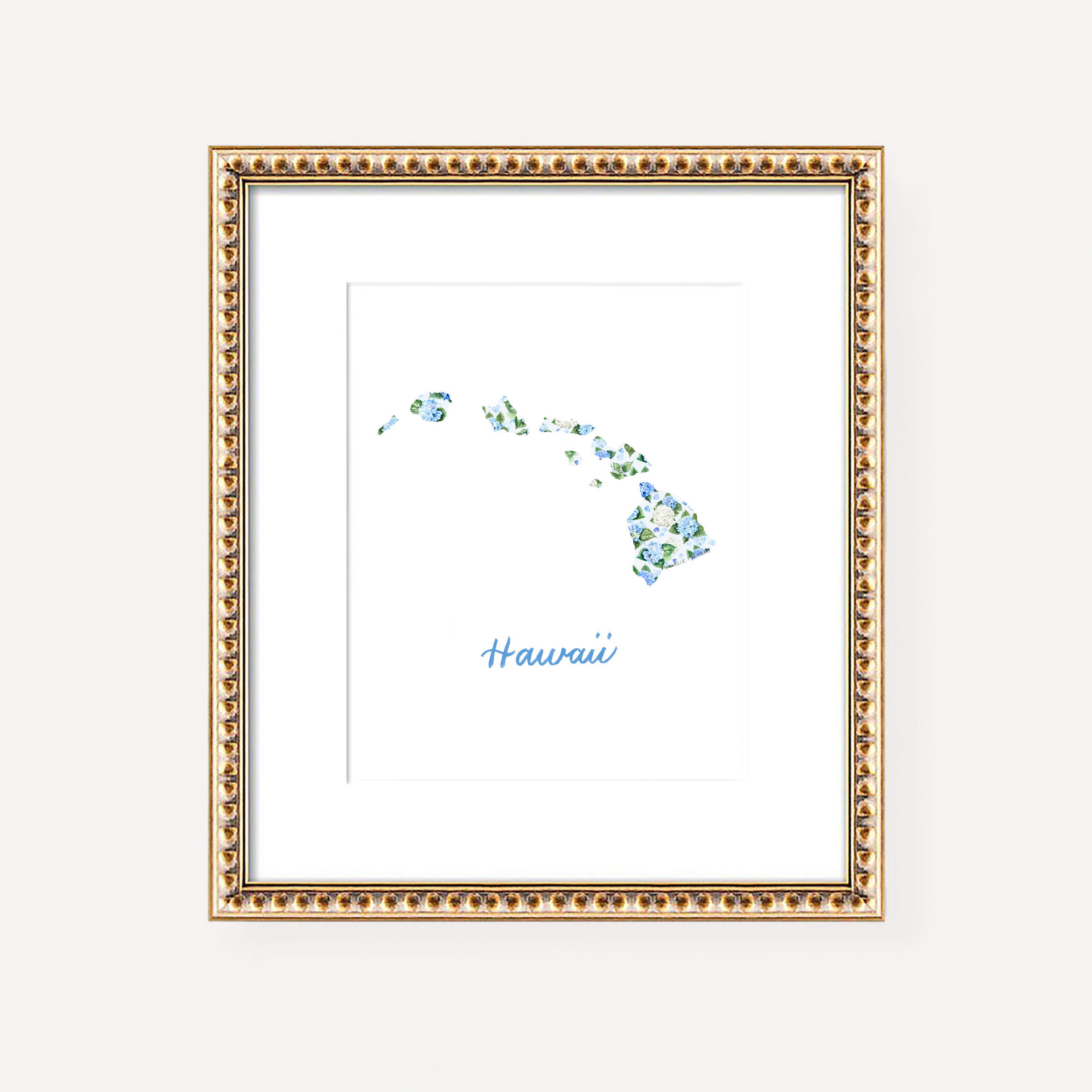 Hawaii State Shape Map Watercolor Wall Art Print by Michelle Mospens