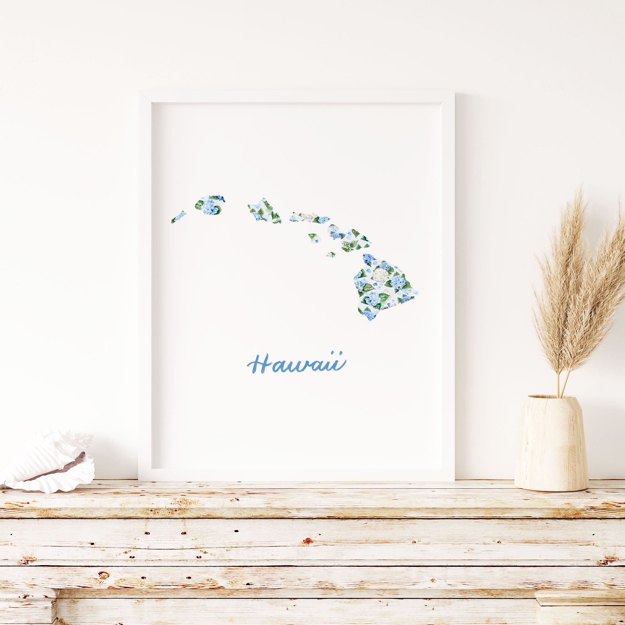 Hawaii State Shape Map Watercolor Wall Art Print by Michelle Mospens