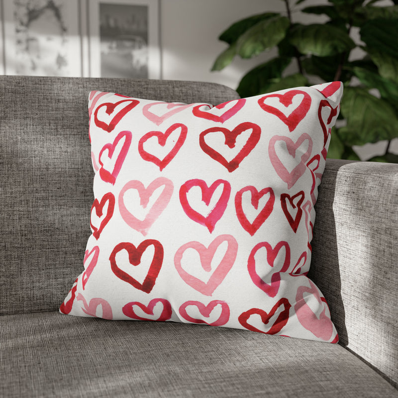 Watercolor Hearts Printed Square Pillow Cover Case By Artist Michelle Mospens