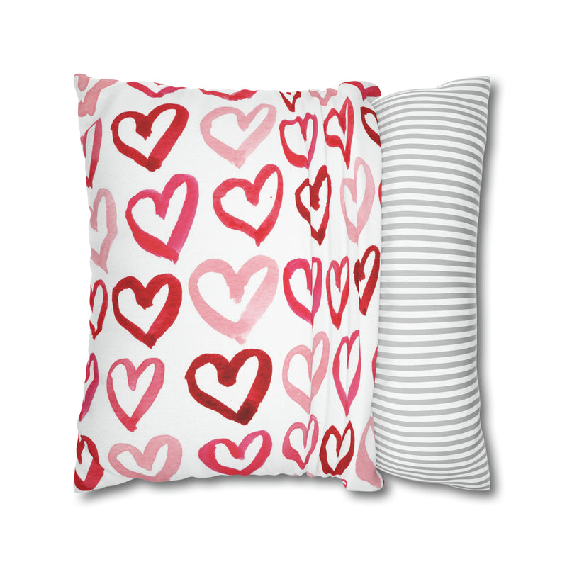 Watercolor Hearts Printed Square Pillow Cover Case By Artist Michelle Mospens
