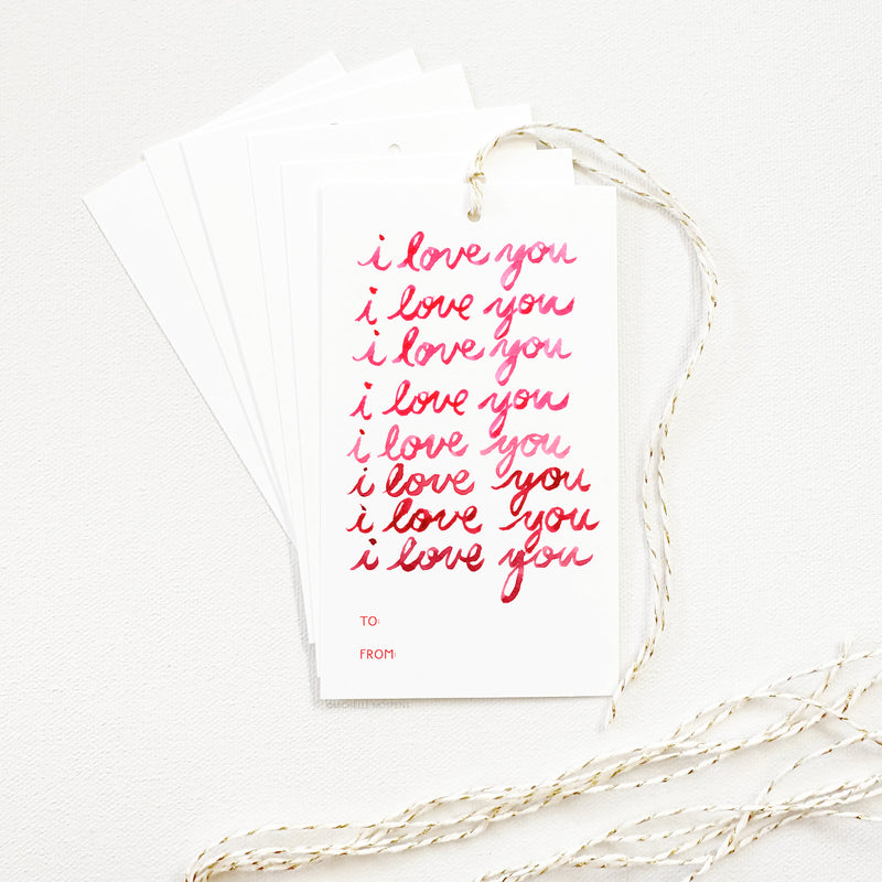 Set of Illustrated Valentine's Day Gift Tags: I Love You Calligraphy Galentine Gift Tags
