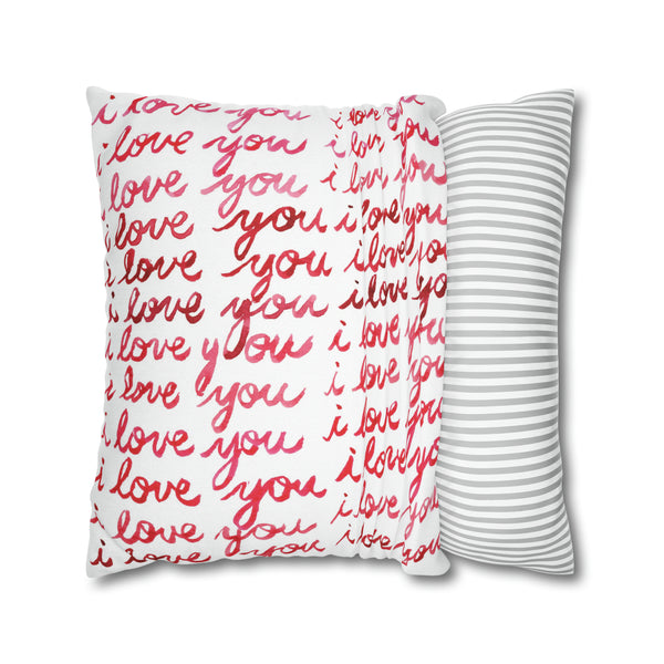 Watercolor i love you Calligraphy Printed Square Pillow Cover Case By Artist Michelle Mospens