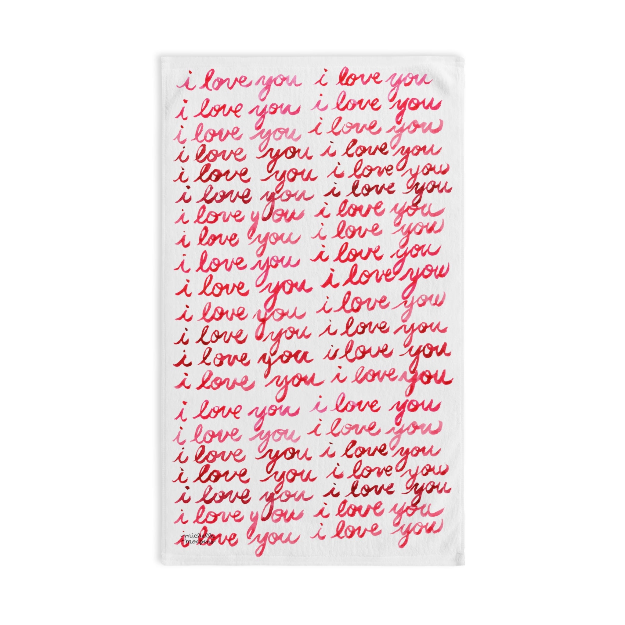 Calligraphy i love you Designer Kitchen Towel by Michelle Mospens | Luxury Dish Towel