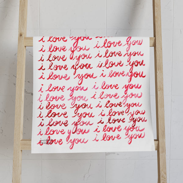 Calligraphy i love you Designer Kitchen Towel by Michelle Mospens | Luxury Dish Towel