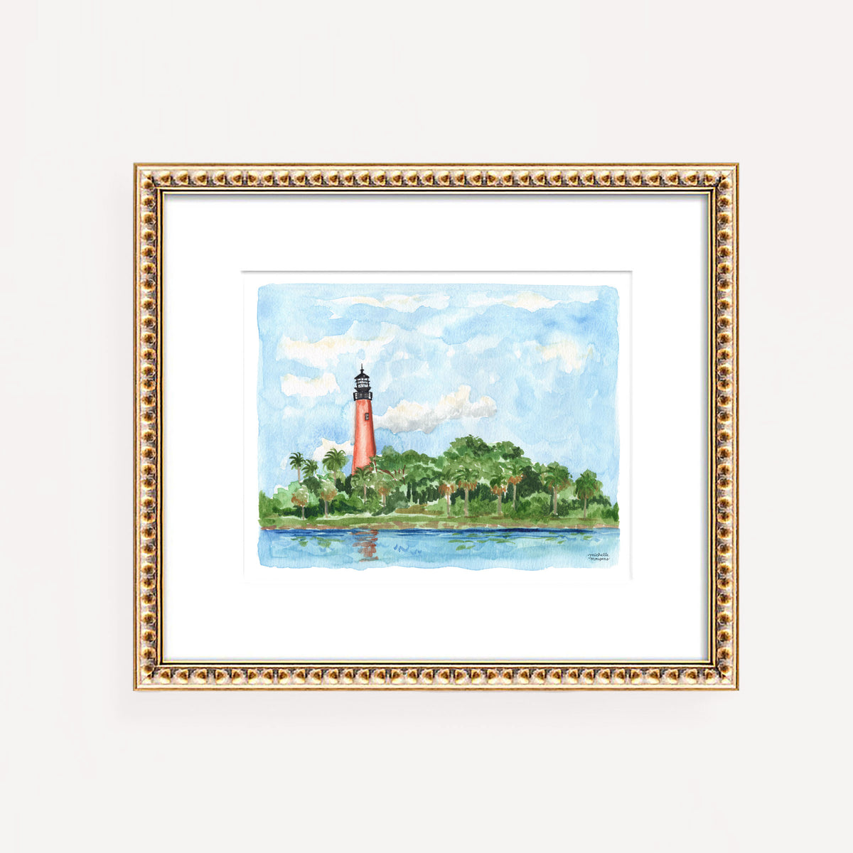 Jupiter Lighthouse Watercolor Wall Art Print, Florida Coastal Art | Michelle Mospens