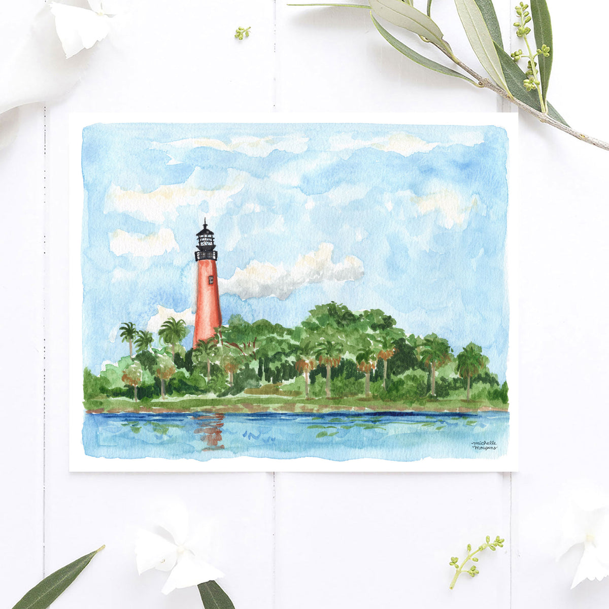 Jupiter Lighthouse Watercolor Wall Art Print, Florida Coastal Art | Michelle Mospens