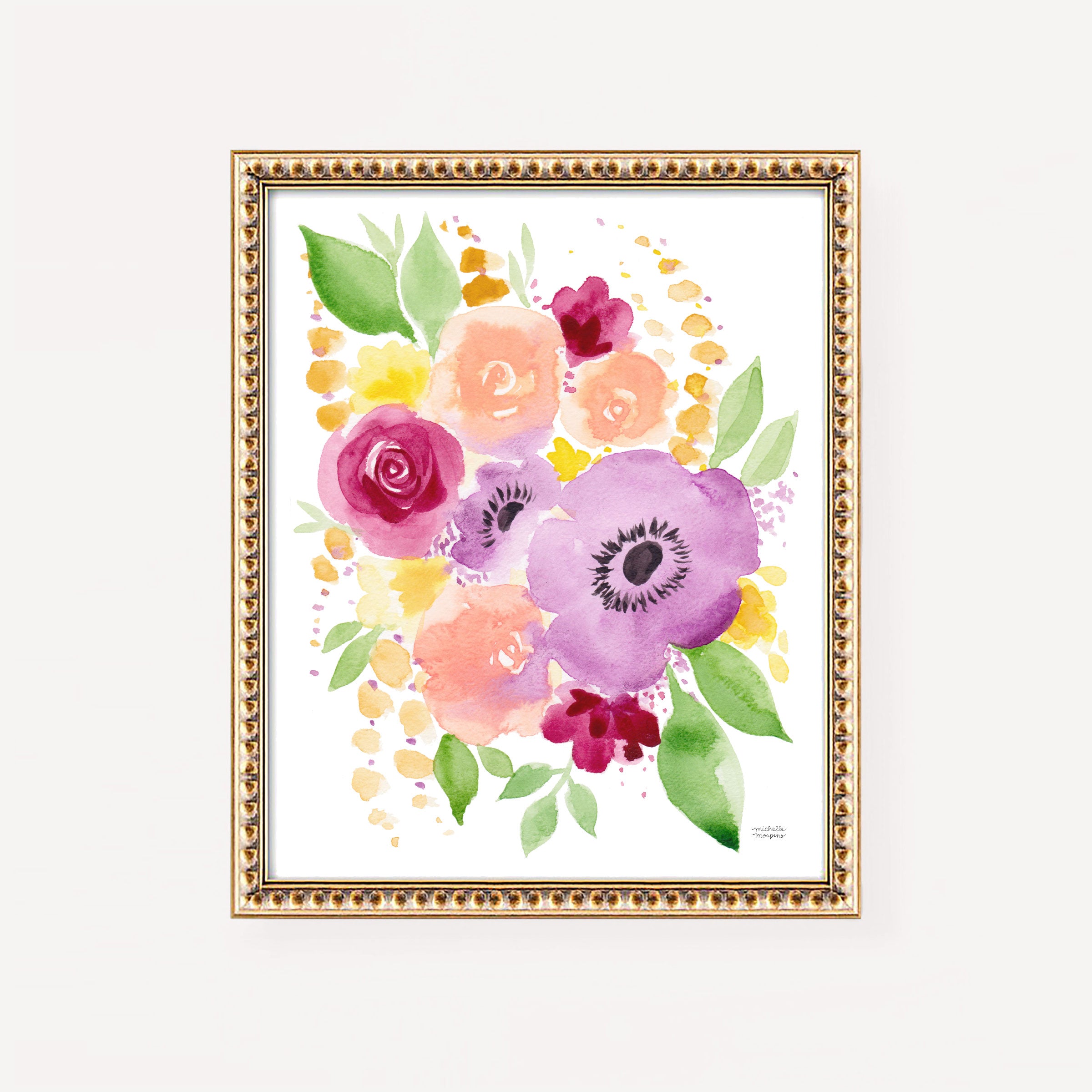Just Peachy Floral Watercolor Wall Art Print
