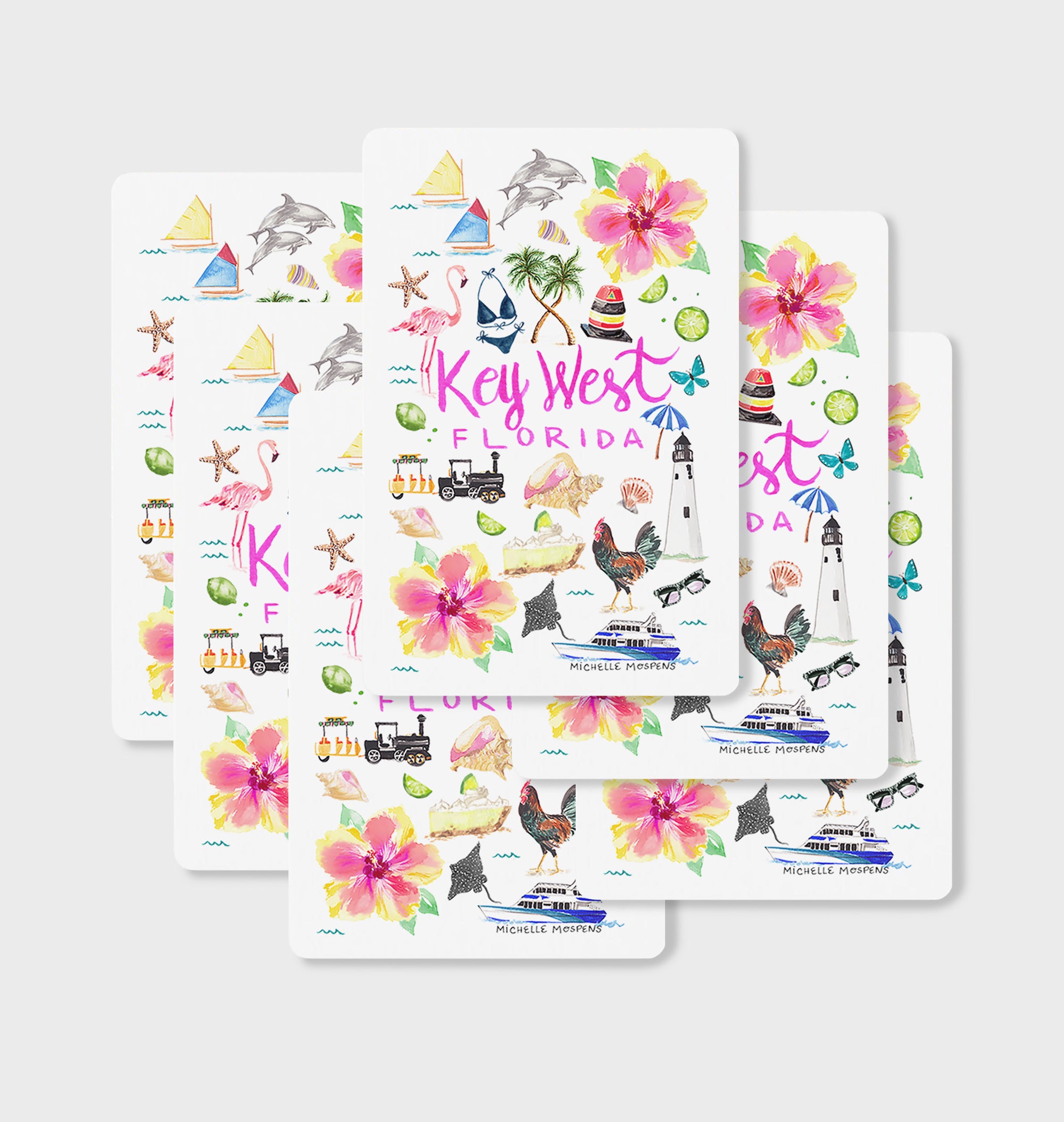 Watercolor Illustrated Key West Florida Playing Cards by Michelle Mospens