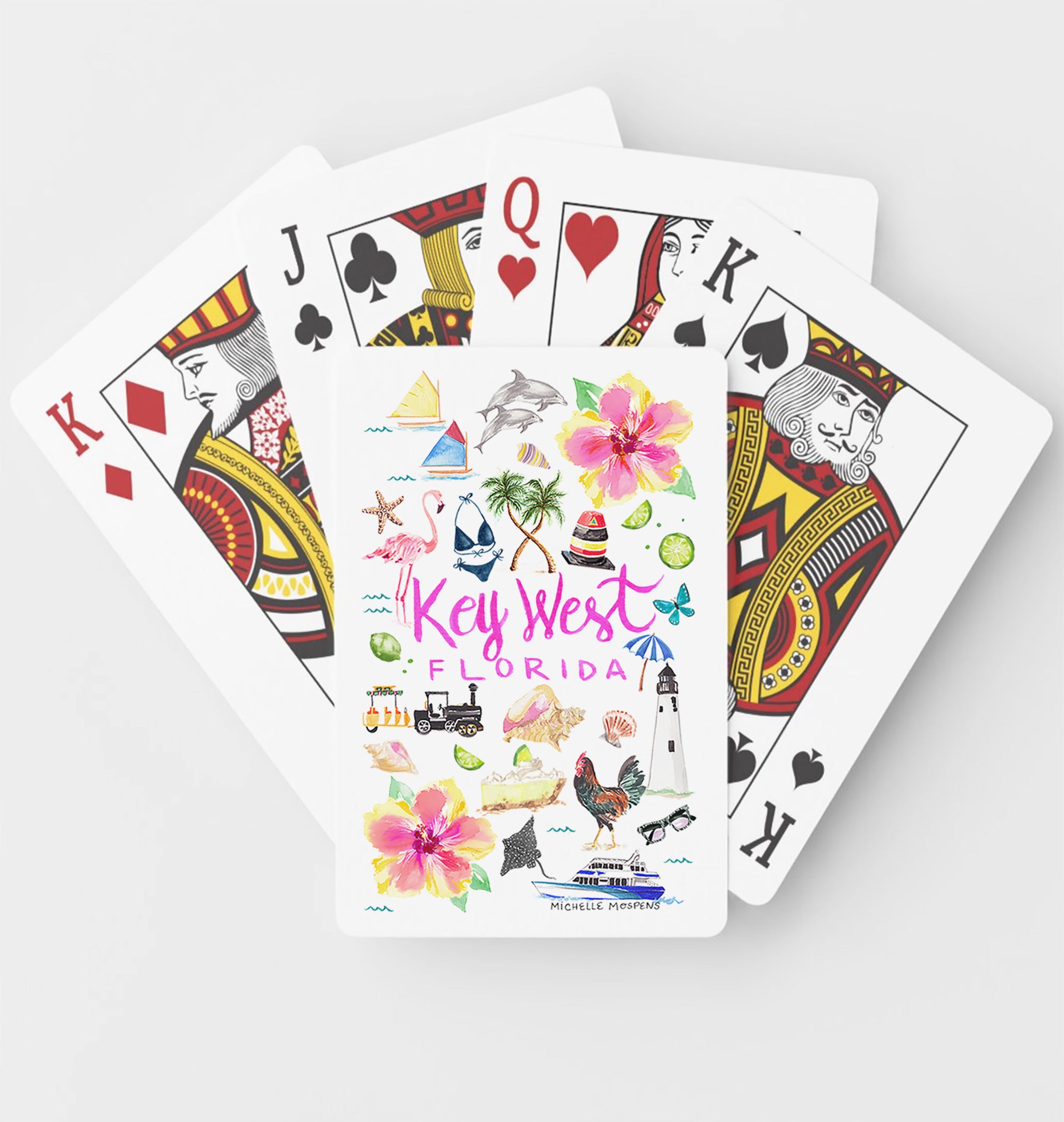 Watercolor Illustrated Key West Florida Playing Cards by Michelle Mospens