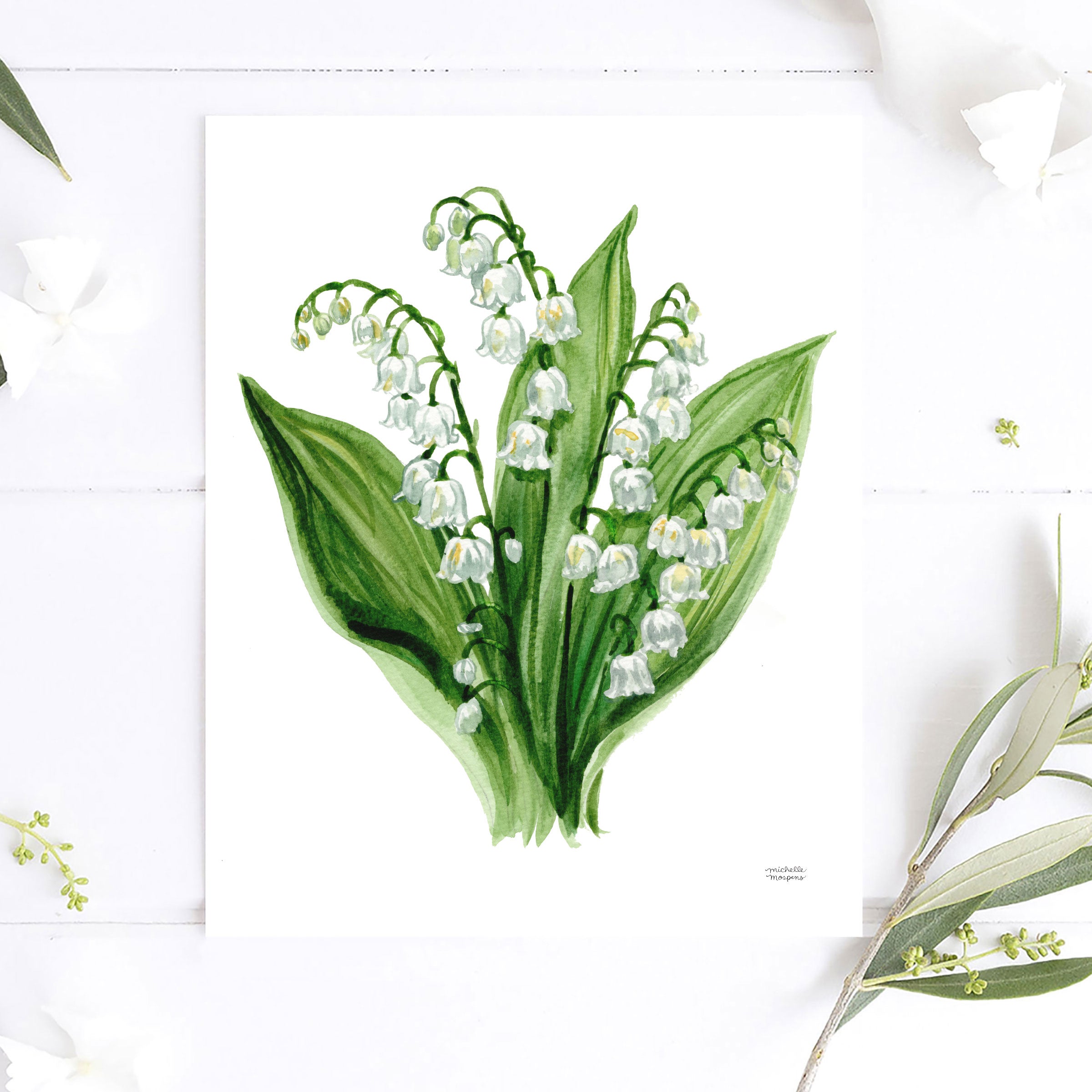 Watercolor Lily of the Valley Print, May Birth Flower | Michelle Mospens
