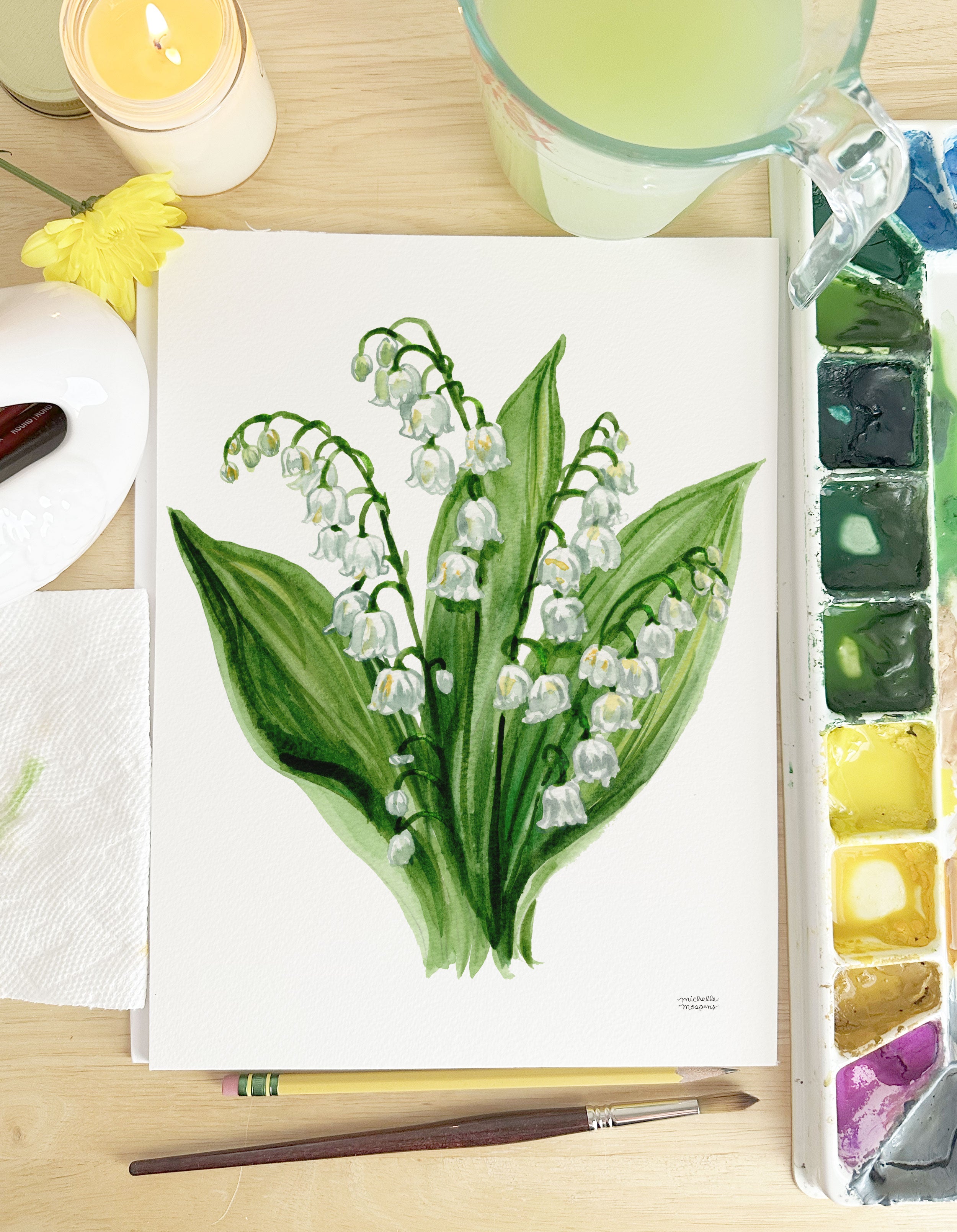 Watercolor Lily of the Valley Print, May Birth Flower | Michelle Mospens