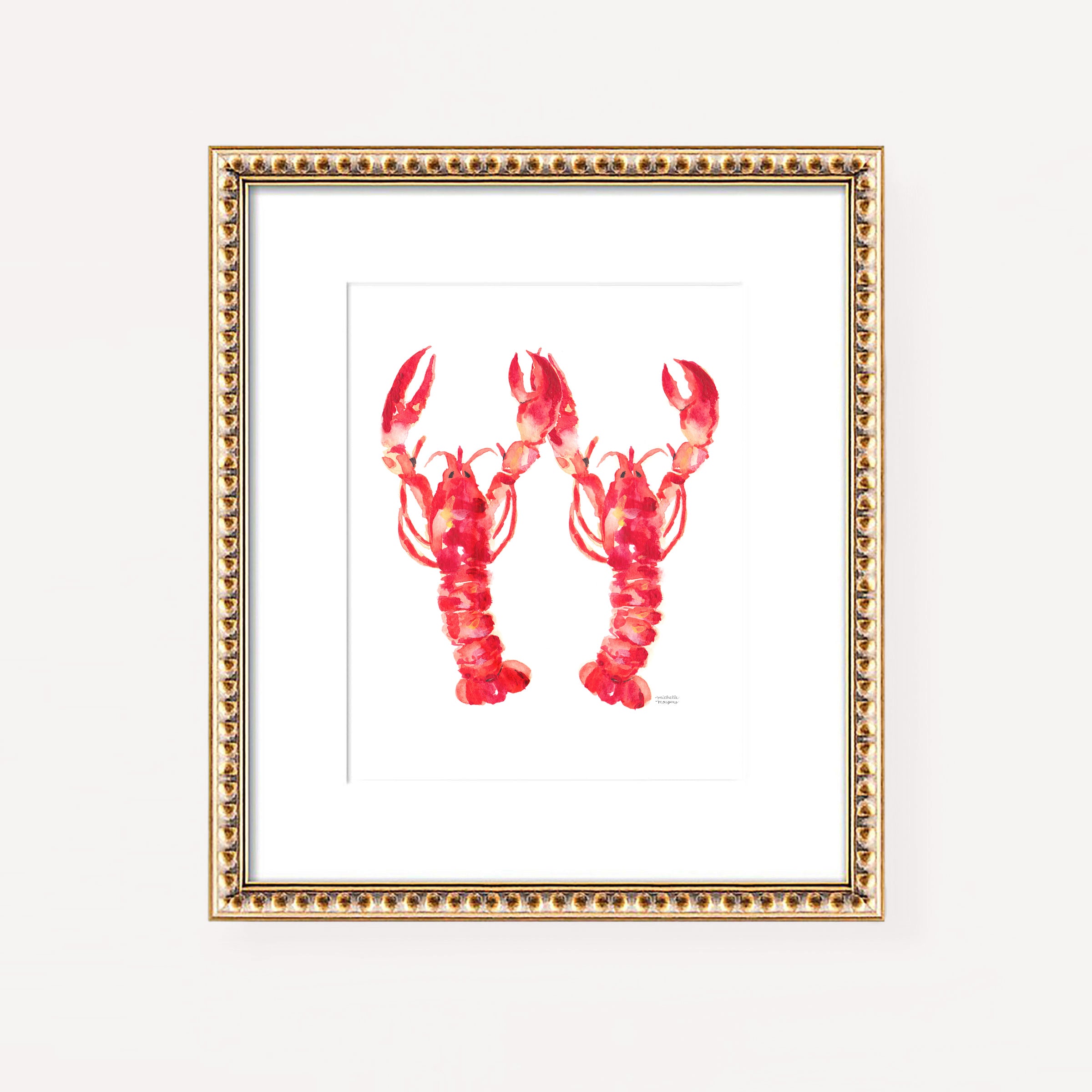 Cute Nautical Lobsters Watercolor Wall Art Print by Michelle Mospens Nursery Kids Room Decor