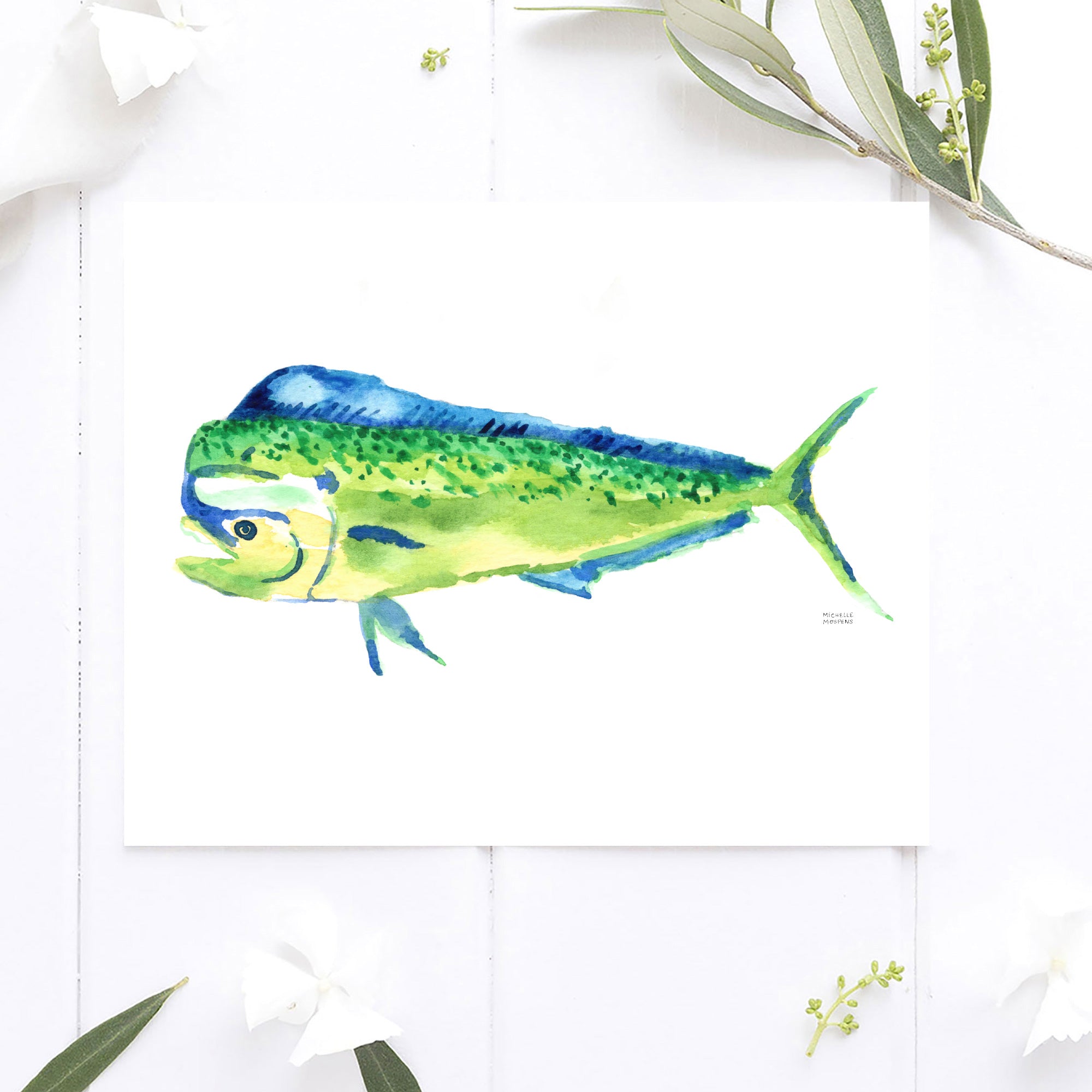 Fish Wall Art Print Watercolor Mahi Mahi Fish