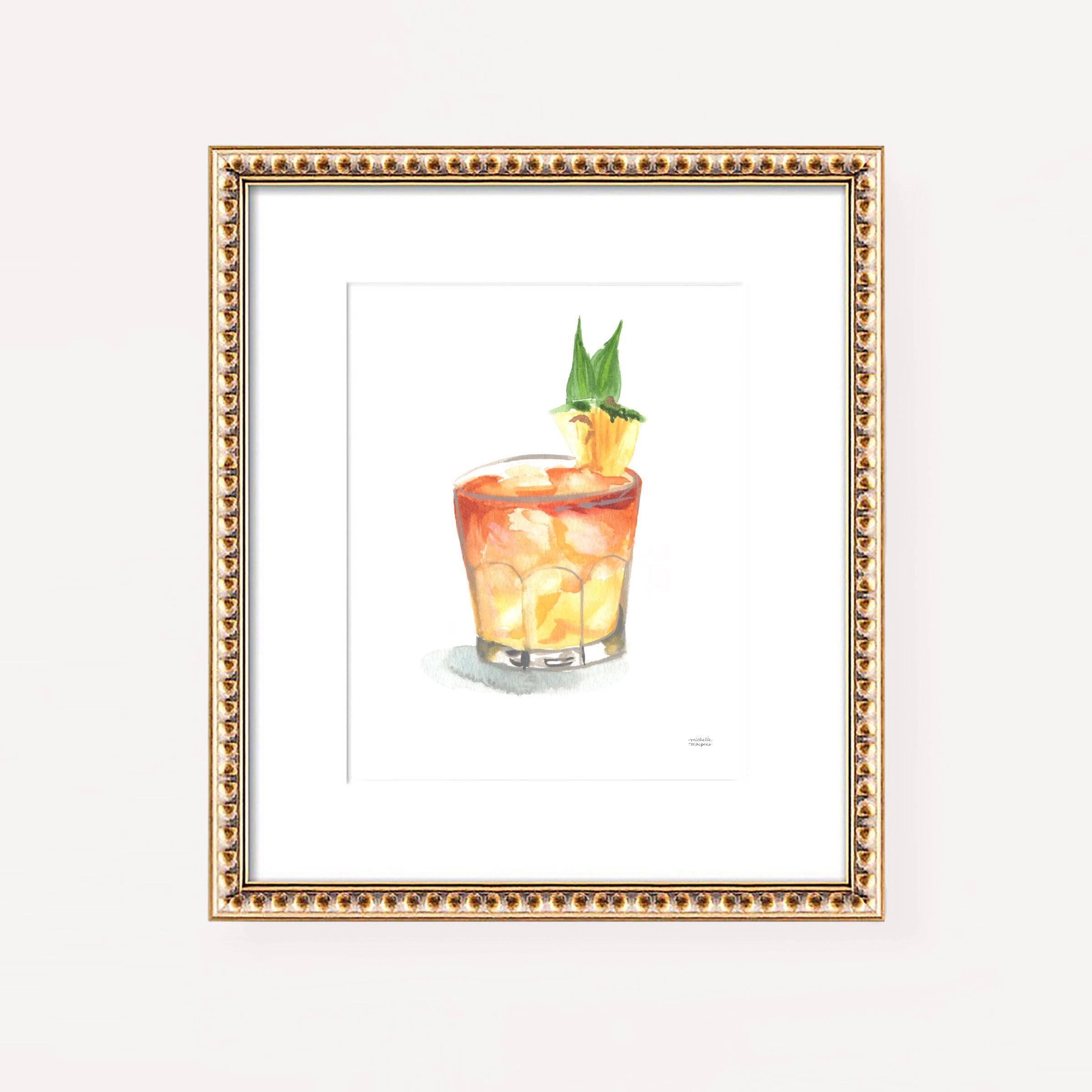 Mai Tai Rum Cocktail Watercolor Art Print | Bar Cart Decor