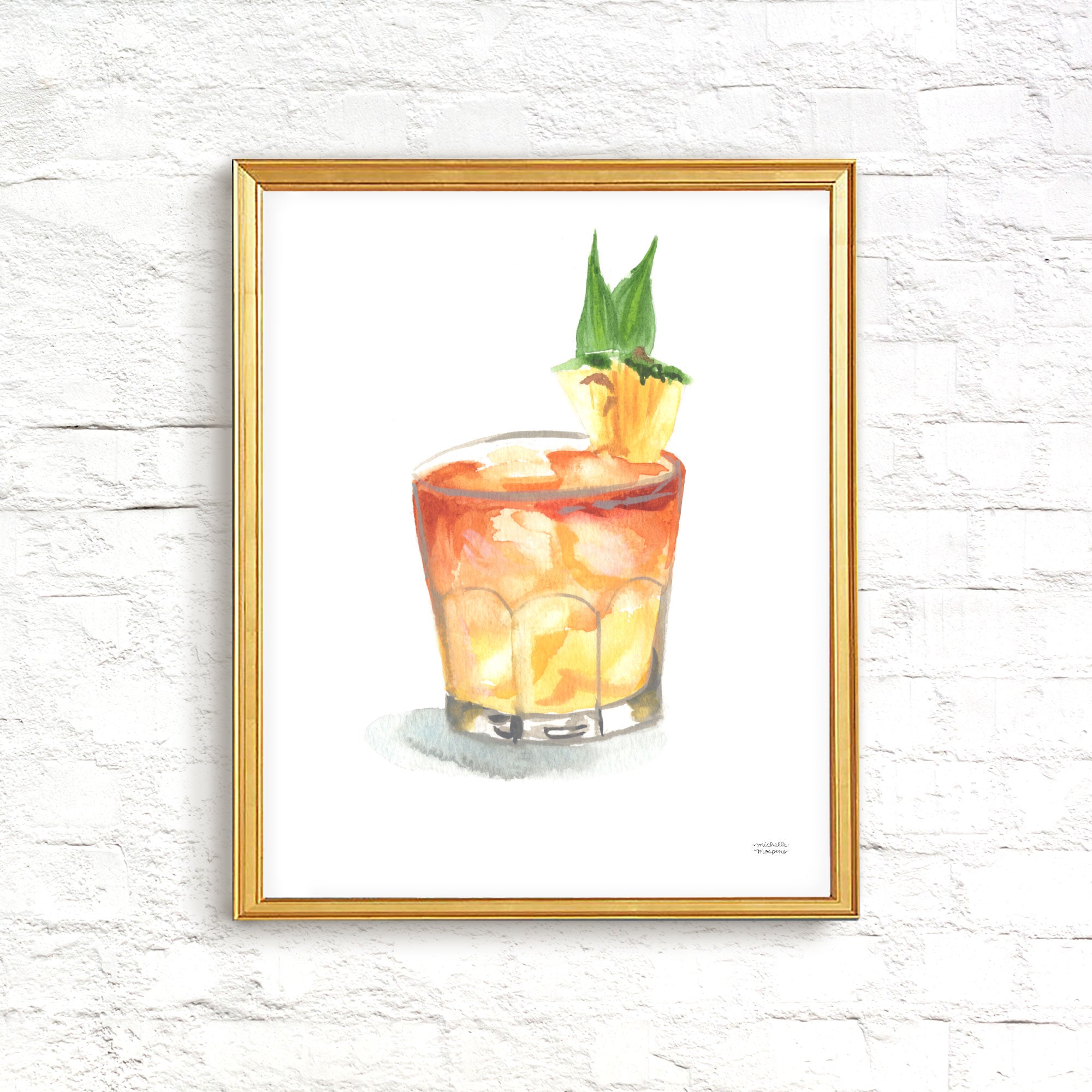 Mai Tai Rum Cocktail Watercolor Art Print | Bar Cart Decor