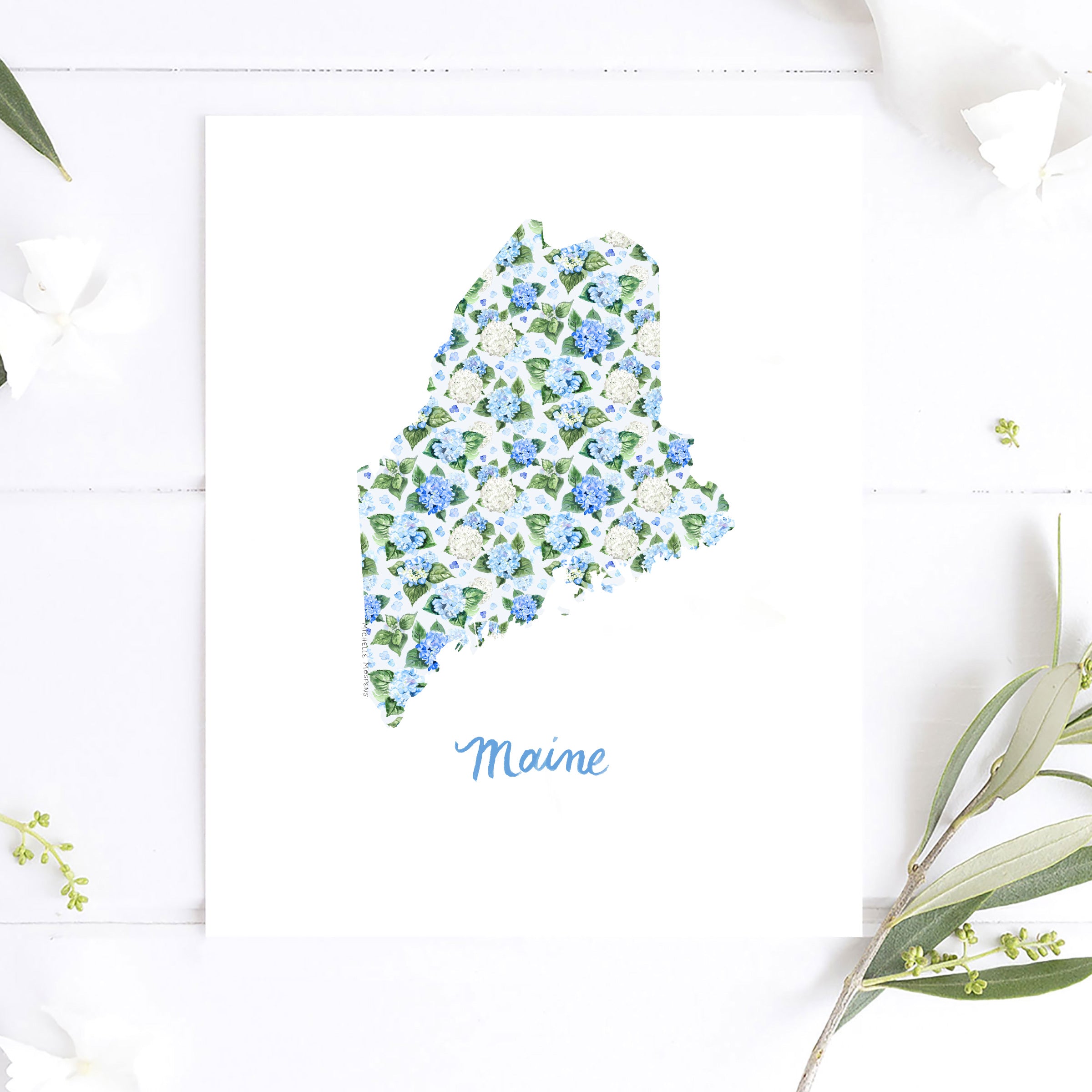 Maine State Watercolor Wall Art Print by Michelle Mospens | Cute Maine Gift