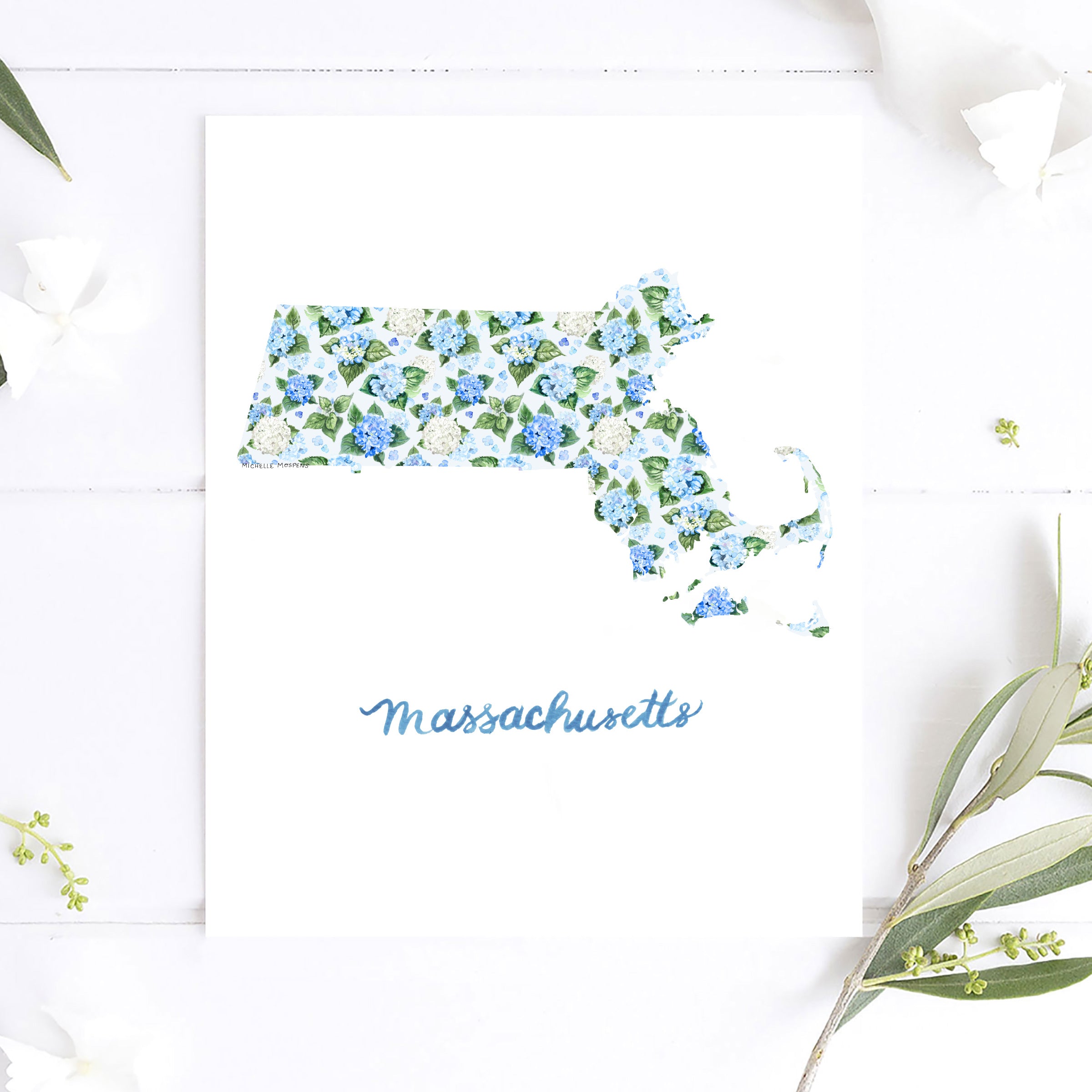 Watercolor Massachusetts State Wall Art Print by Michelle Mospens