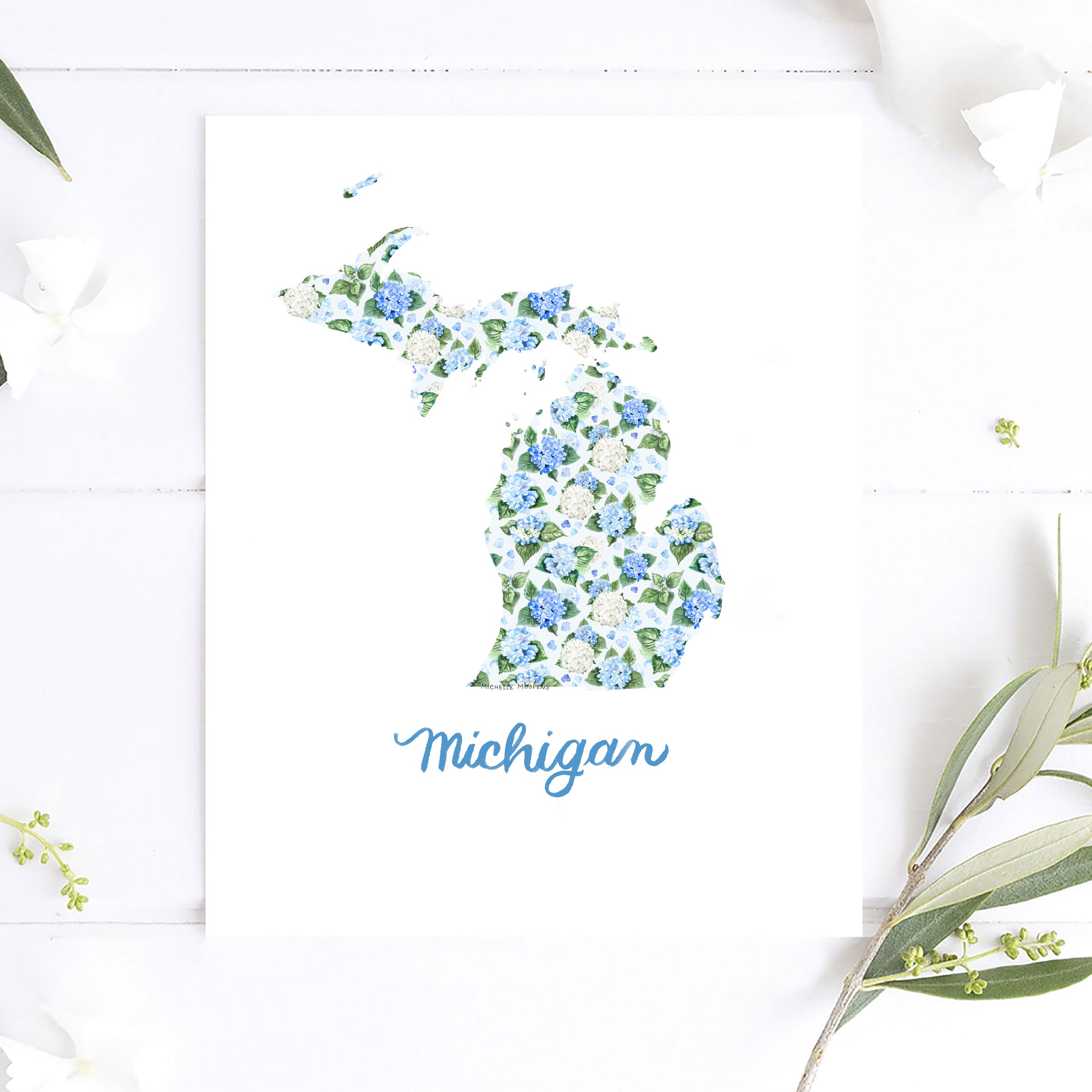 Michigan State Watercolor Wall Art Print by Michelle Mospens | Cute Michigan Gift