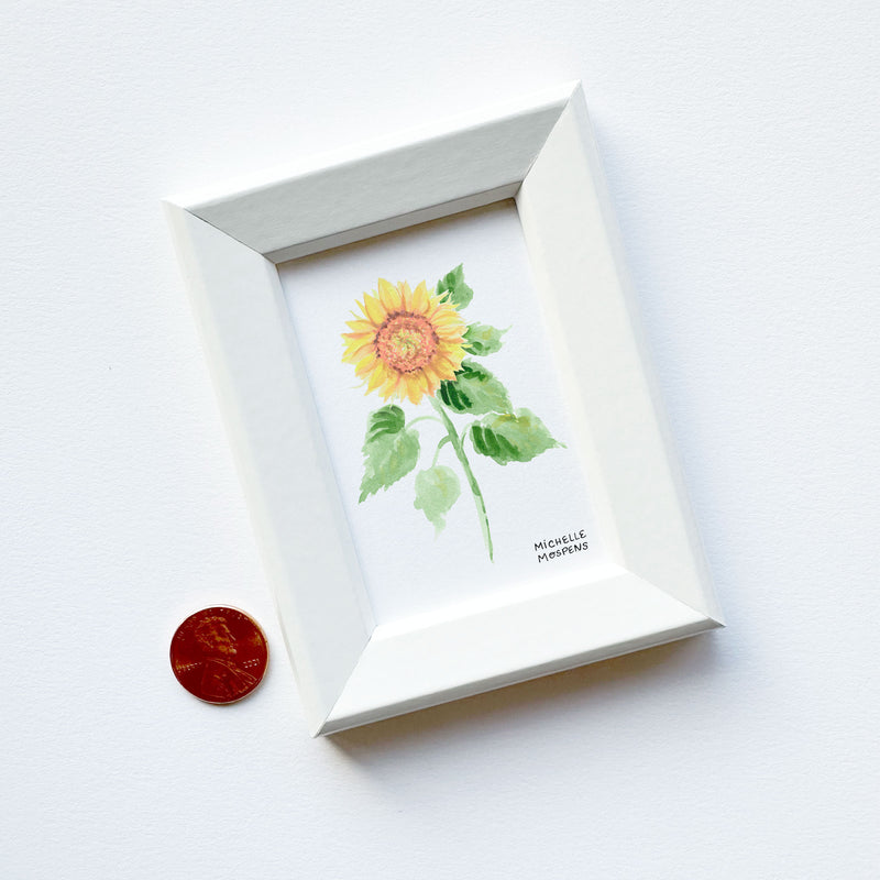 Small Framed Sunflower Watercolor Art Print by Michelle Mospens | Mini Sunflower Art Gift