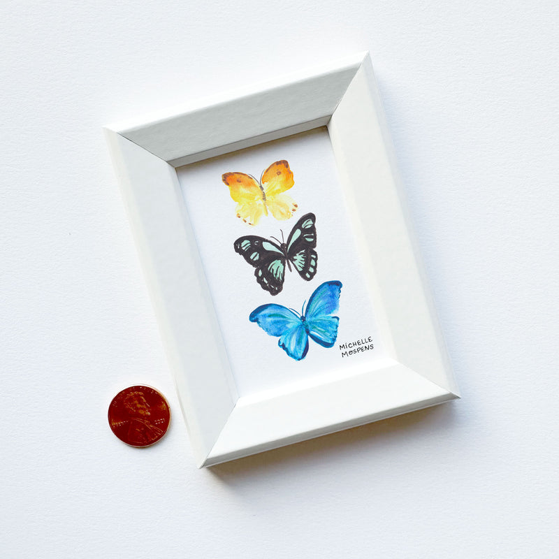 Mini Butterfly Art | Miniature Watercolor Butterflies Painting Framed Print by Michelle Mospens