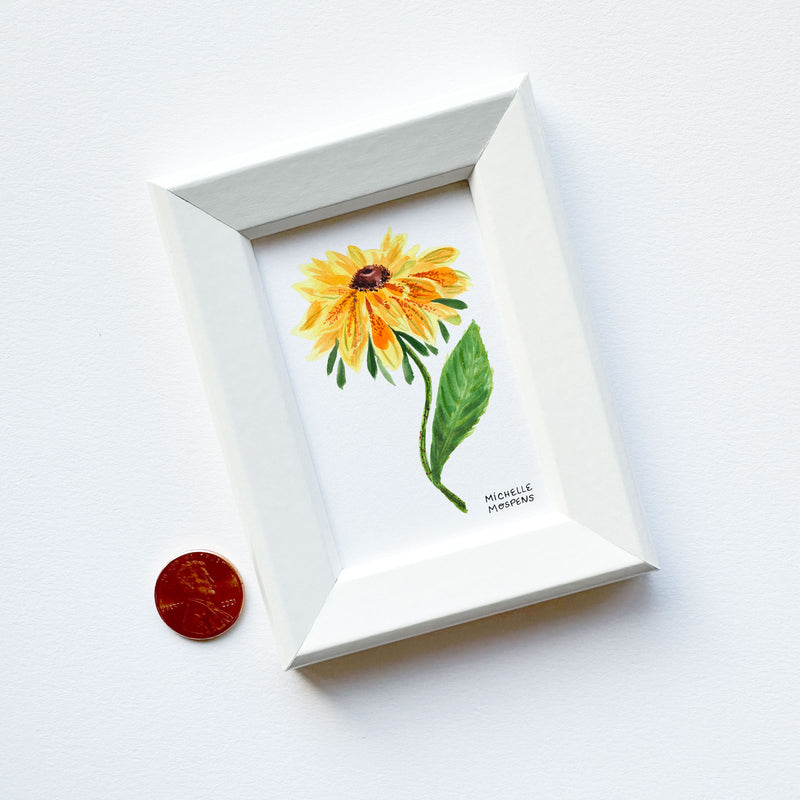 Miniature Watercolor Flower Art Painting Framed Print by Michelle Mospens | Mini Framed Botanical Artwork Gift