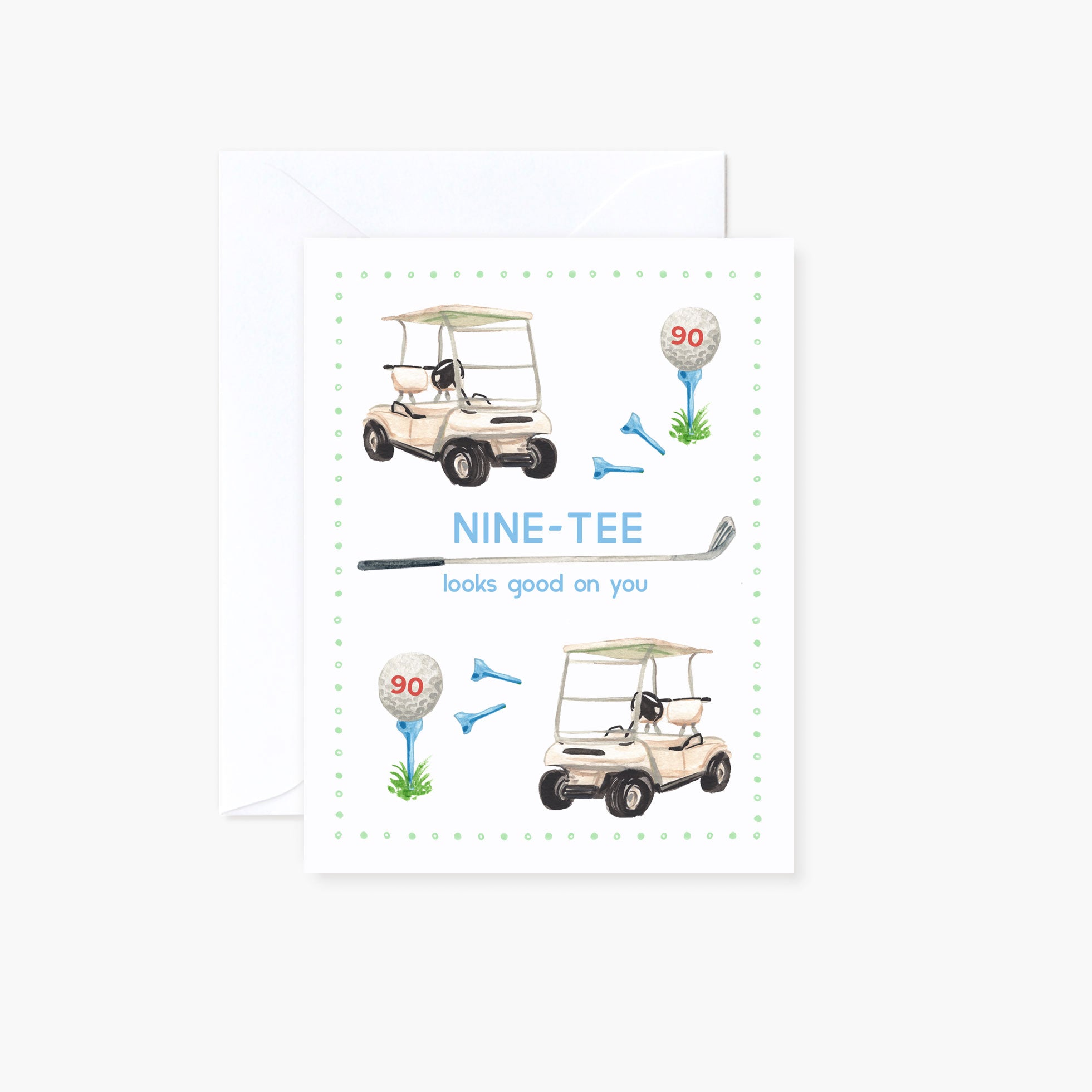Watercolor Nine-Tee 90th Golf Theme Birthday Card