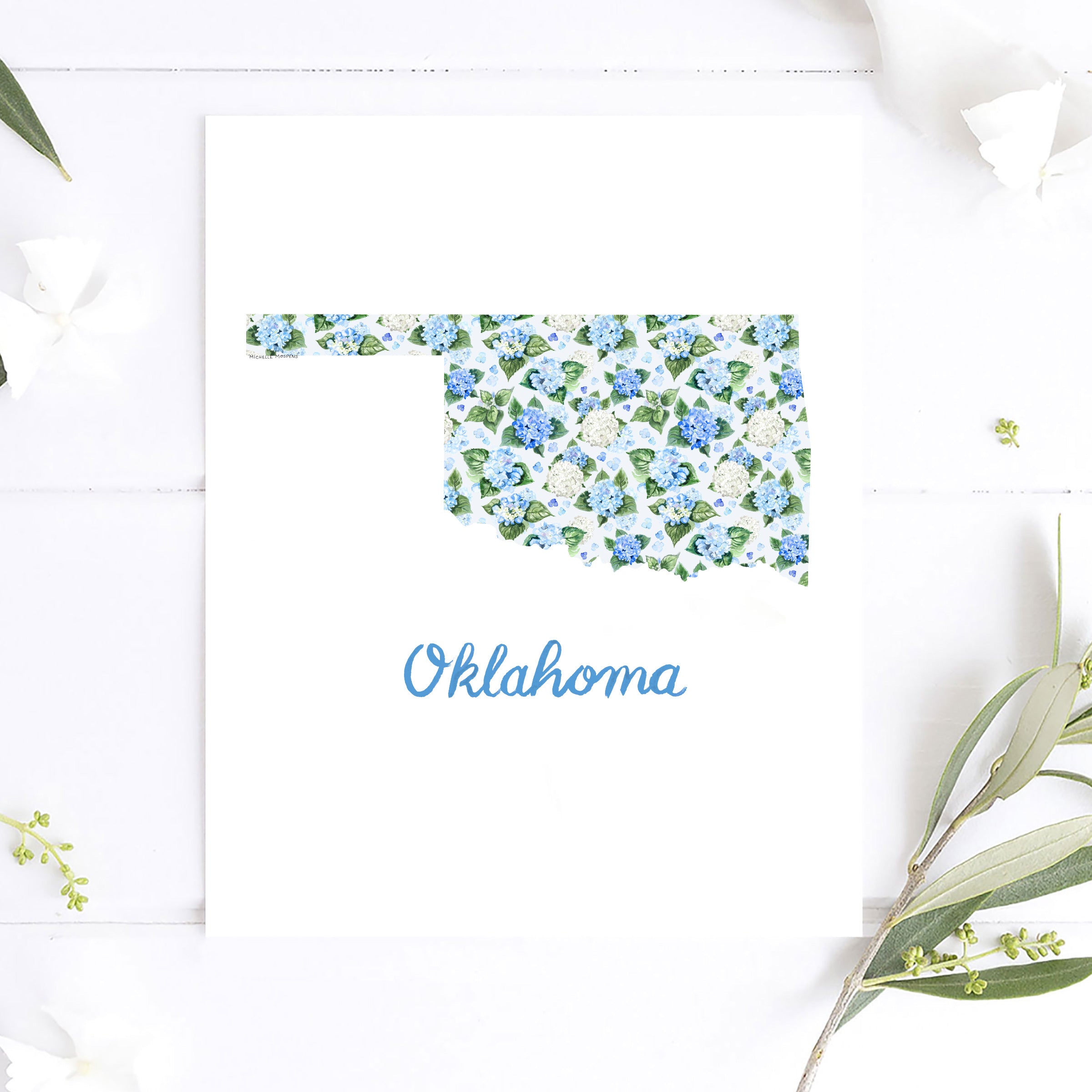 Oklahoma State Watercolor Wall Art Print by Michelle Mospens | Cute Oklahoma Gift