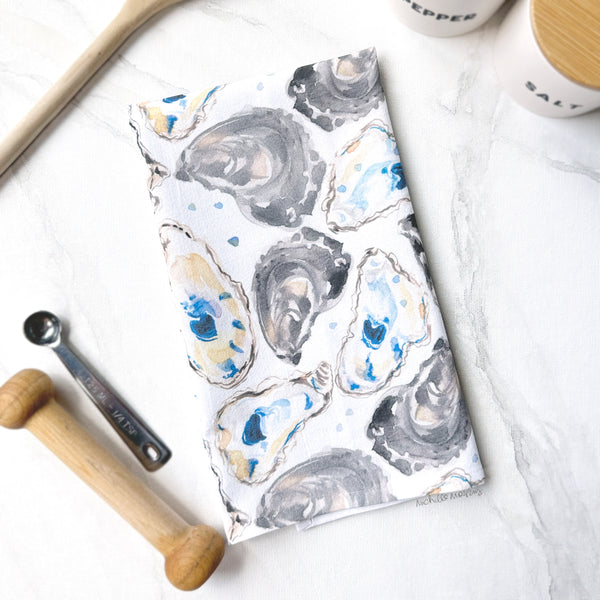 Watercolor Oyster Shells Kitchen Cotton Tea Towel by Michelle Mospens