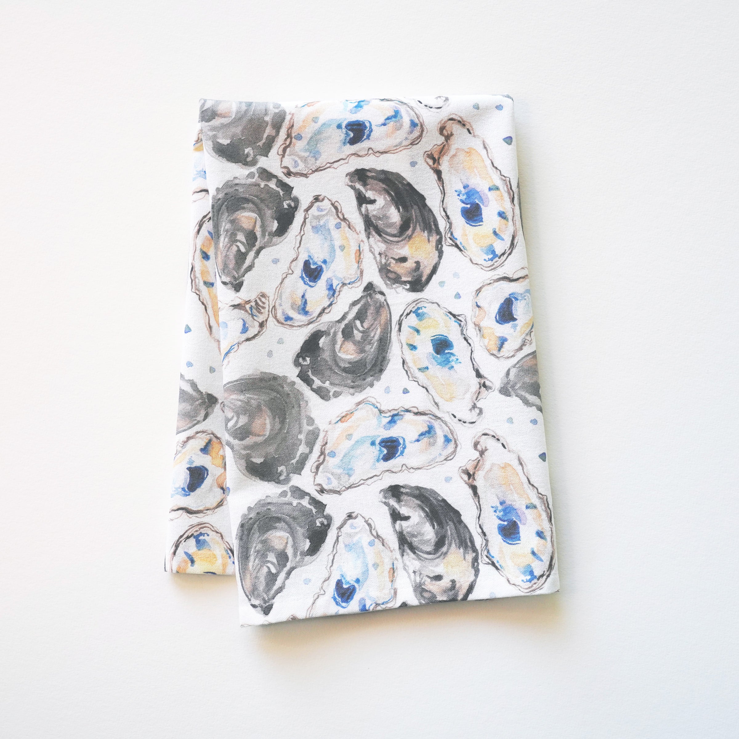 Watercolor Oyster Shells Kitchen Cotton Tea Towel by Michelle Mospens