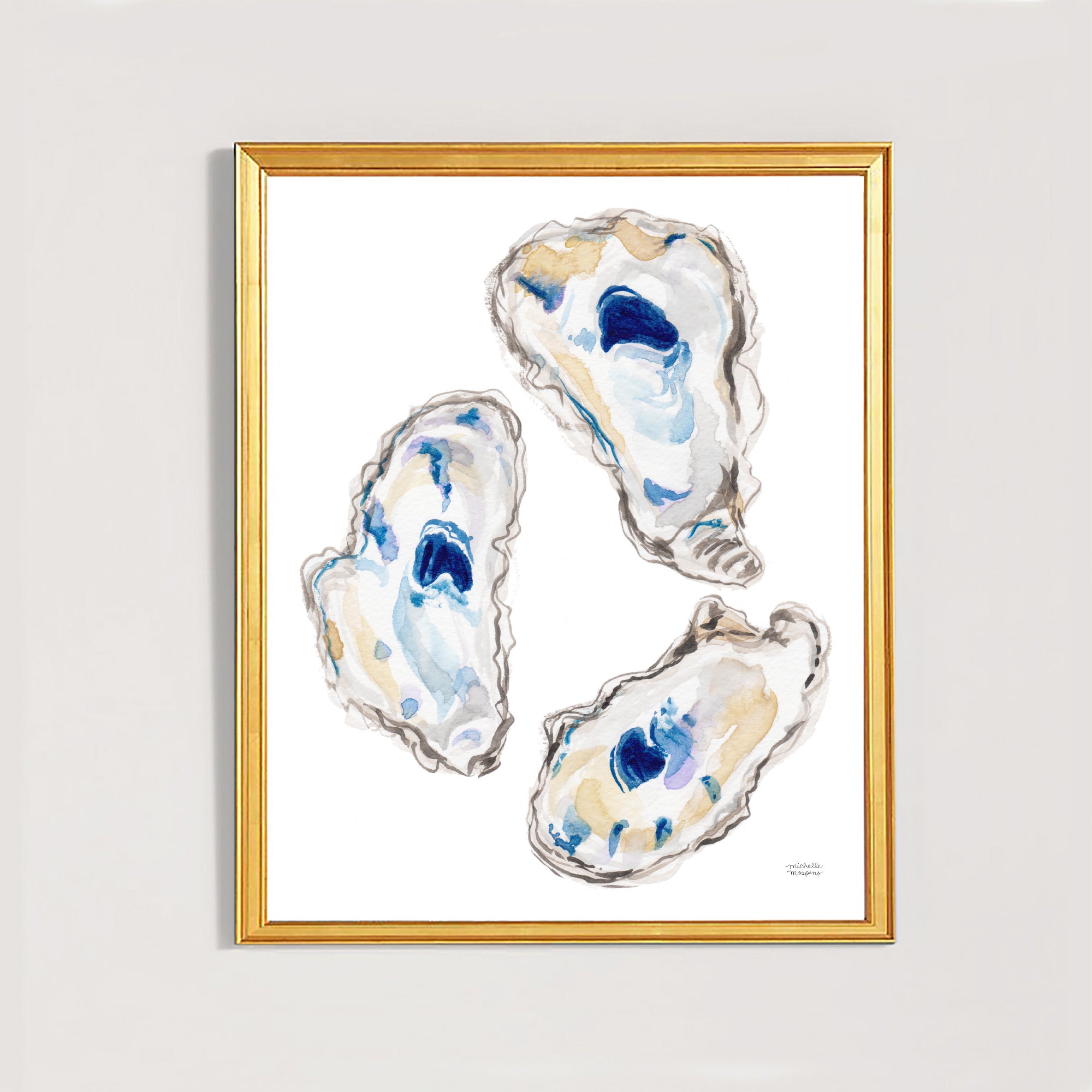 Watercolor Oyster Shells No12 Coastal Extra Large Wall Art Print by Michelle Mospens