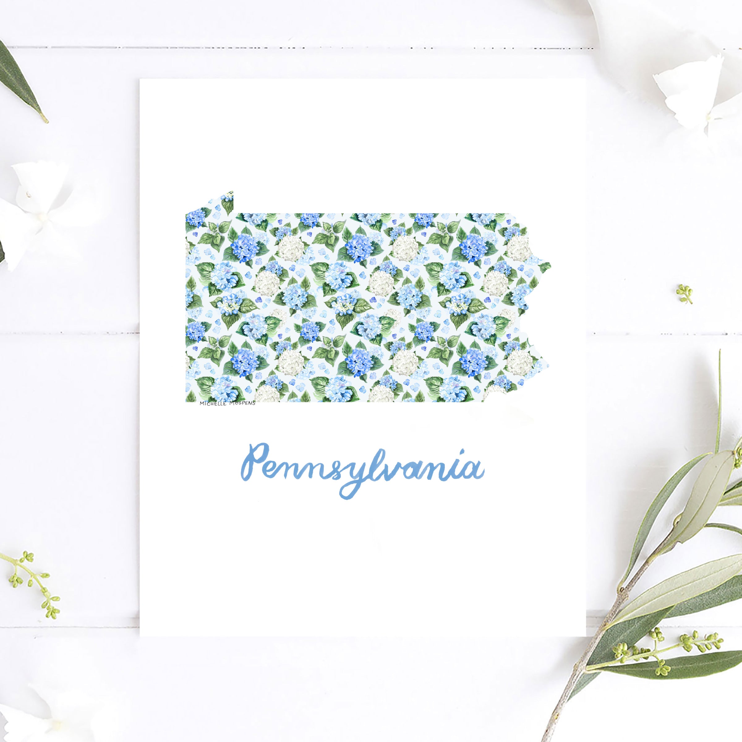 Pennsylvania State Watercolor Wall Art Print by Michelle Mospens | Cute Pennsylvania Gift