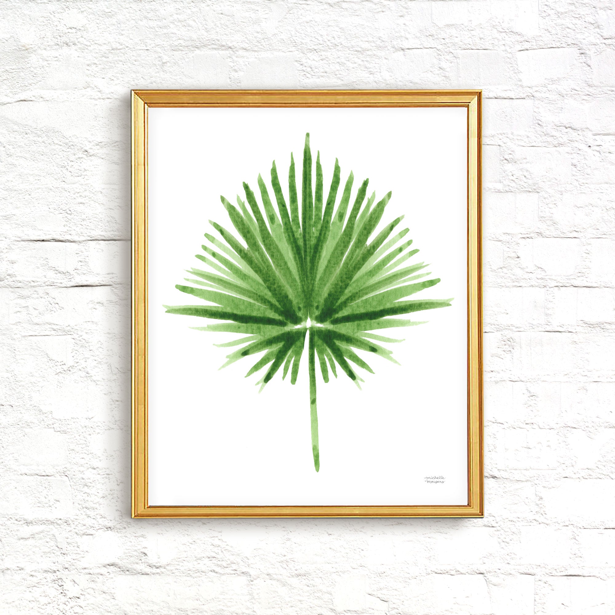 Beachy Palmetto Leaf Palm Frond Watercolor Wall Art Print by Michelle Mospens
