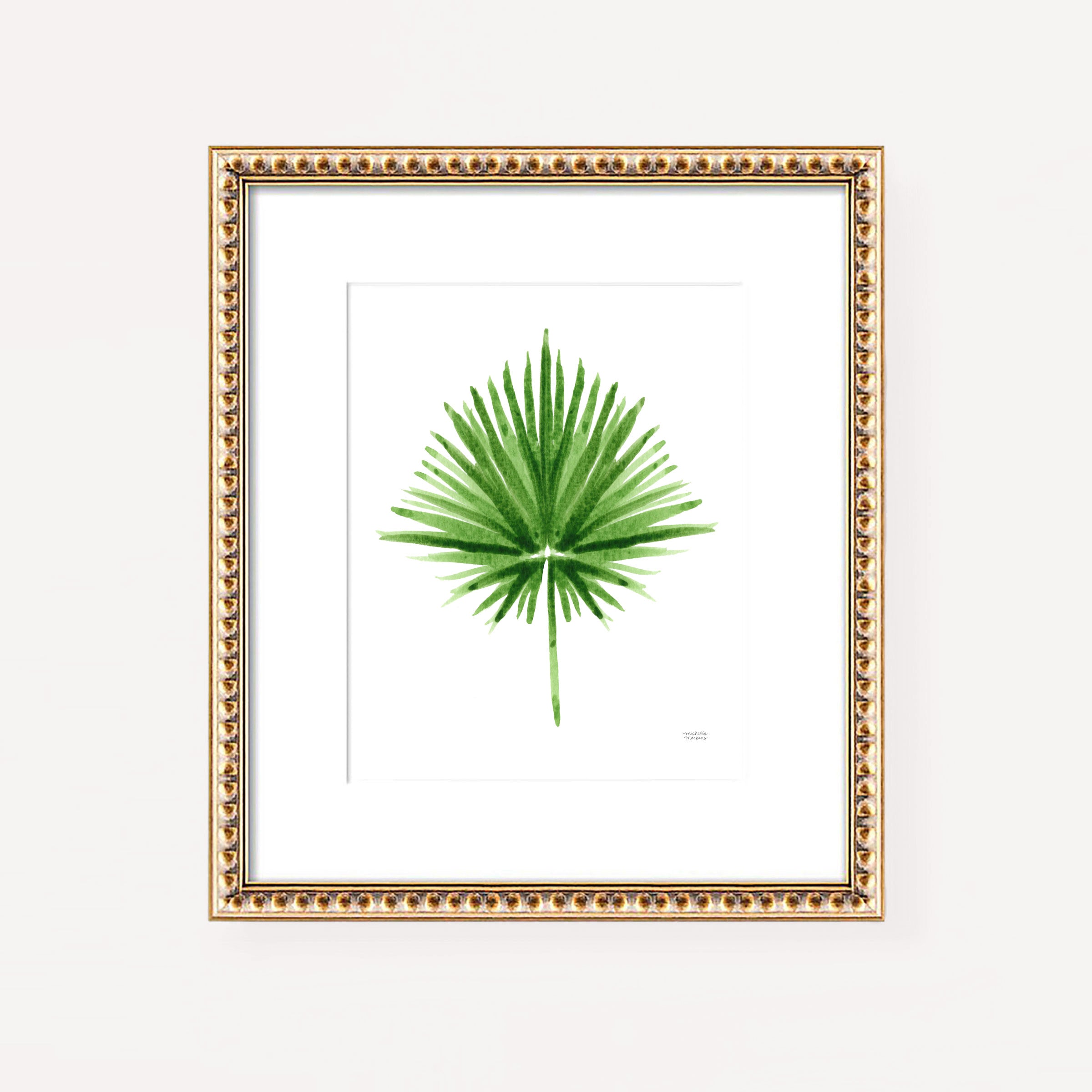 Green Palmetto Leaf Palm Frond Watercolor Wall Art Print by Michelle Mospens