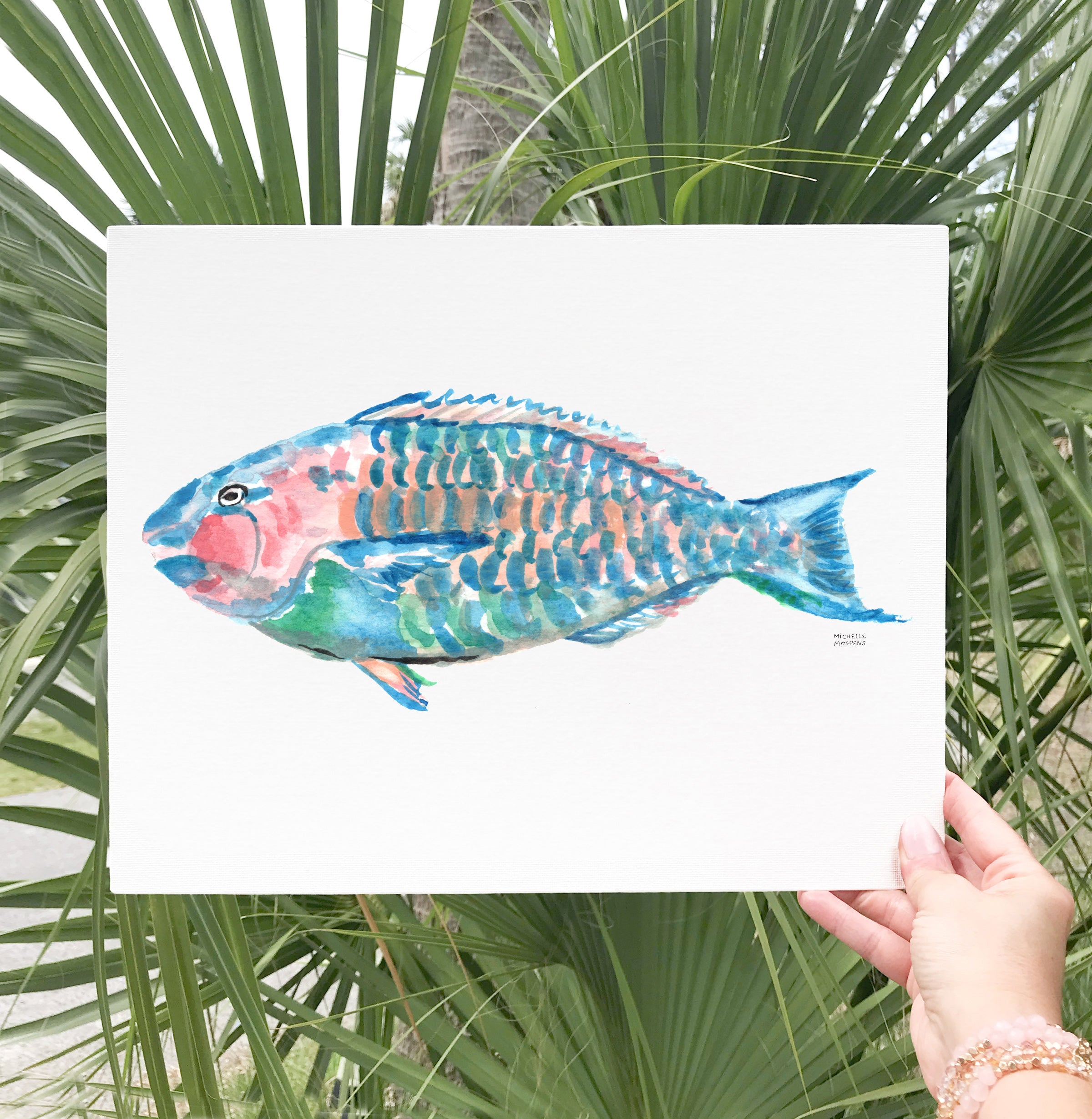 Fish Wall Art Print Watercolor Parrotfish