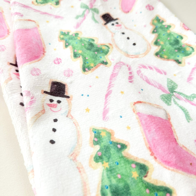 Pink Christmas Cookies Designer Hand Towel by Michelle Mospens | Luxury Dish Towel