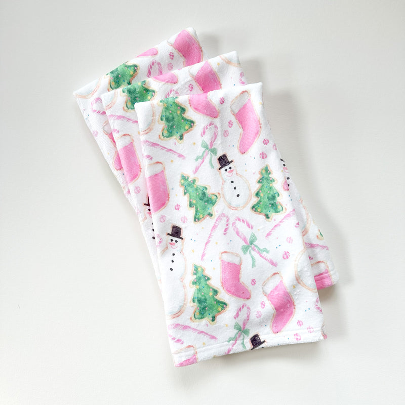 Pink Christmas Cookies Designer Hand Towel by Michelle Mospens | Luxury Dish Towel