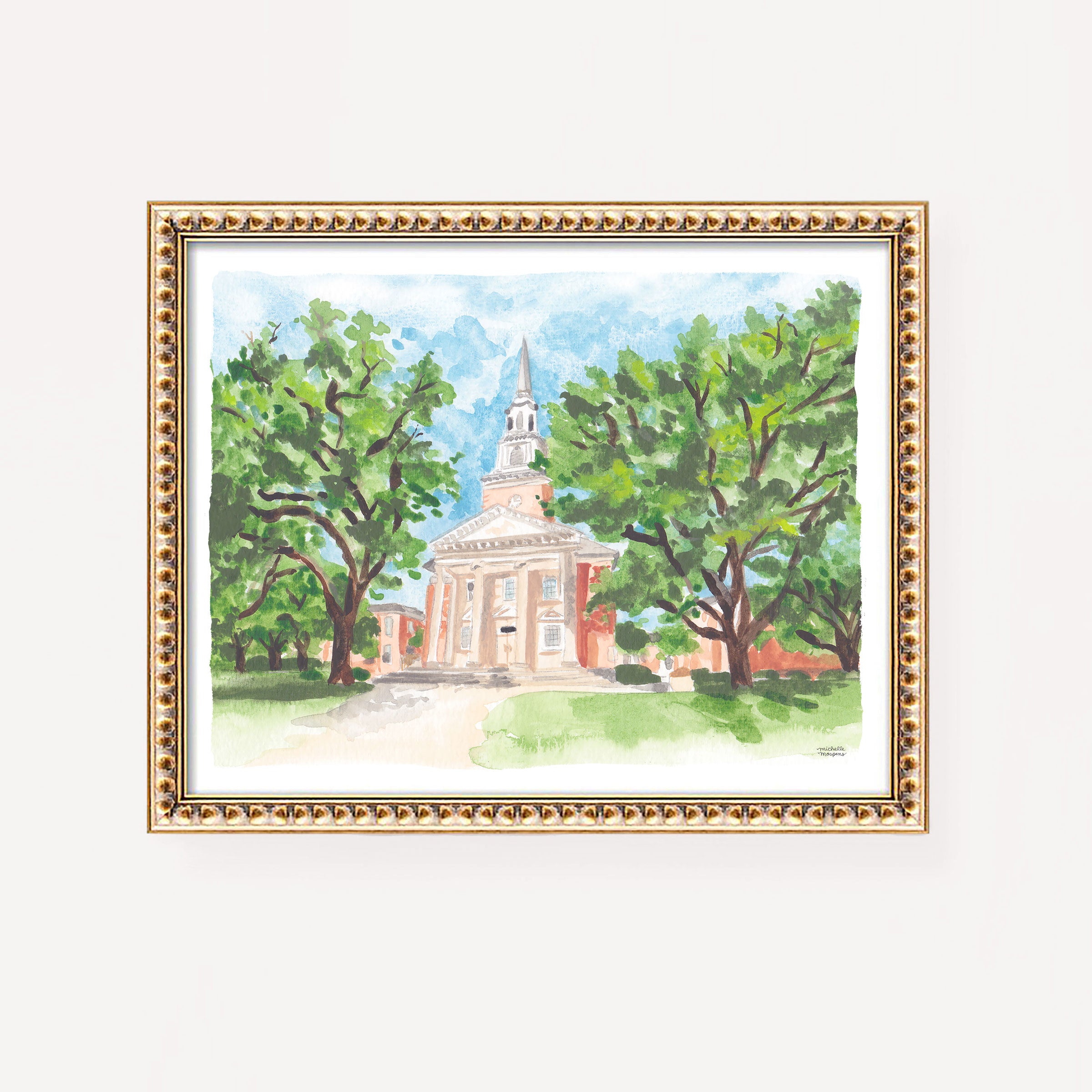 Robert Carr Chapel Fort Worth Texas Watercolor Wall Art Print by Michelle Mospens