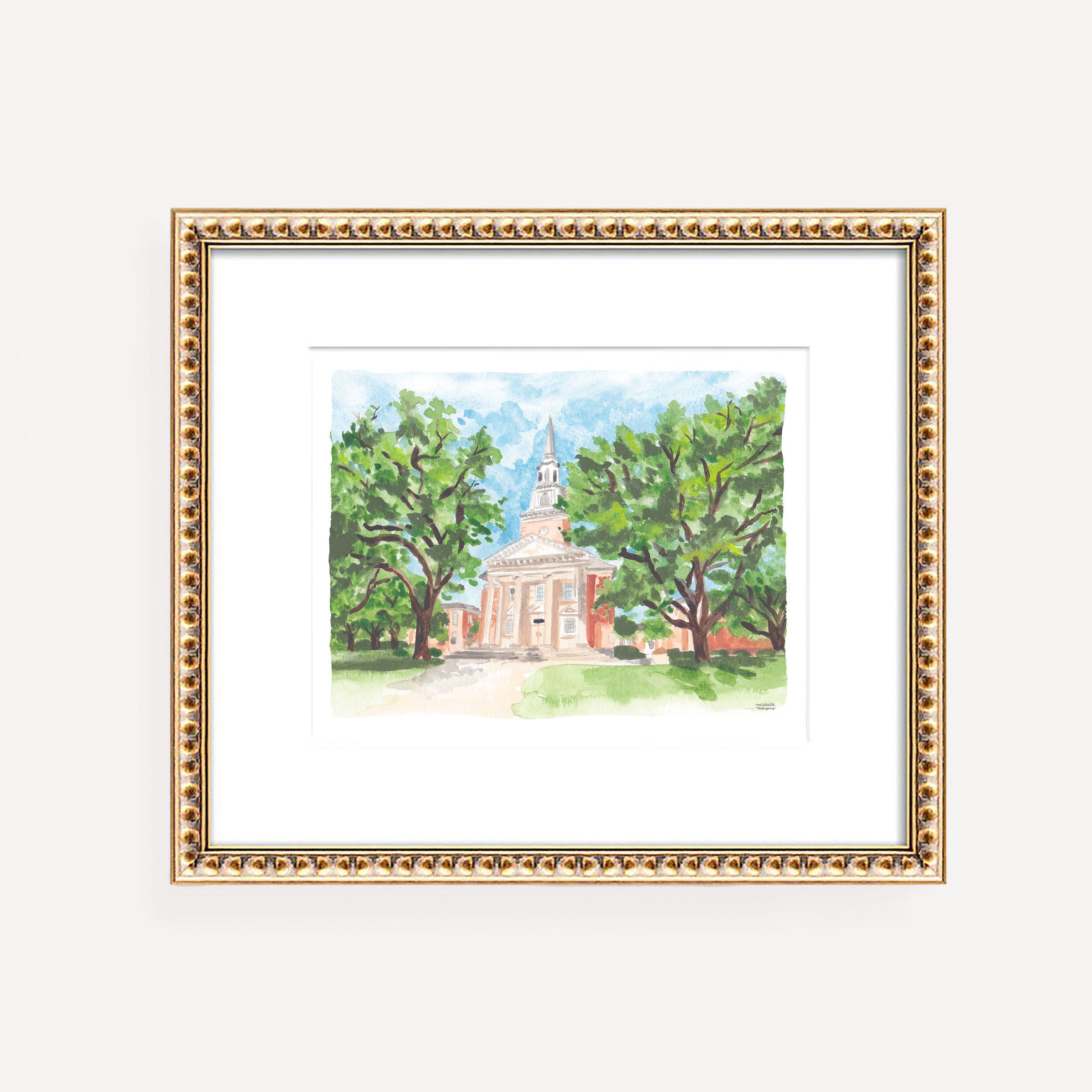 Robert Carr Chapel Fort Worth Texas Watercolor Wall Art Print by Michelle Mospens