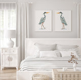 Great Blue Heron Birds Watercolor Wall Art Prints Set of 2 | Coastal Wall Art
