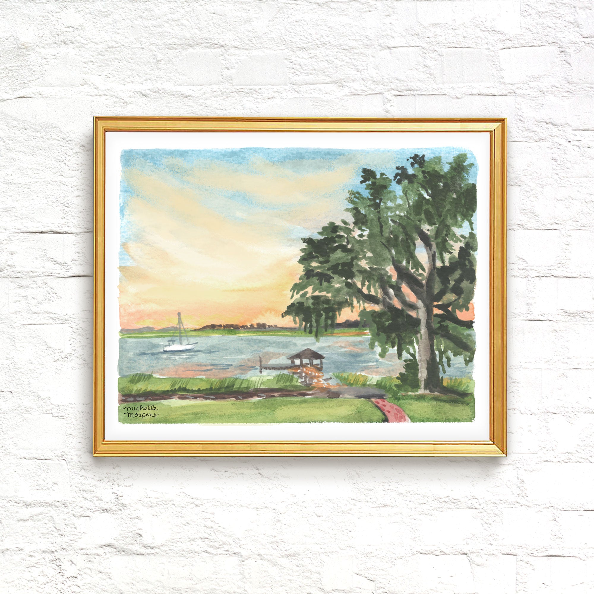 Southern Marsh Sunset No2 Watercolor Wall Art Print by Michelle Mospens