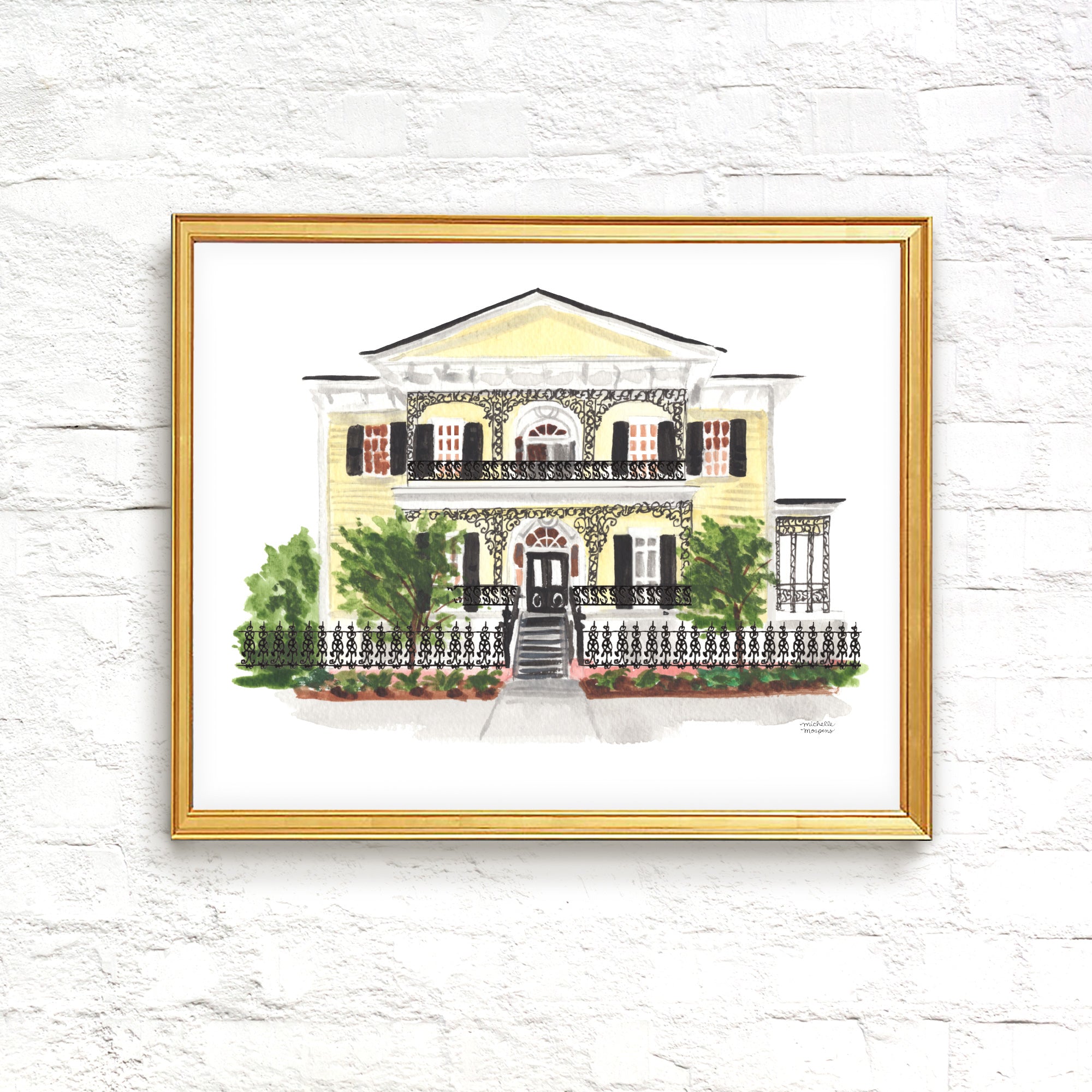 The Lace House at Arsenal Hill South Carolina Watercolor Wall Art Print by Michelle Mospens